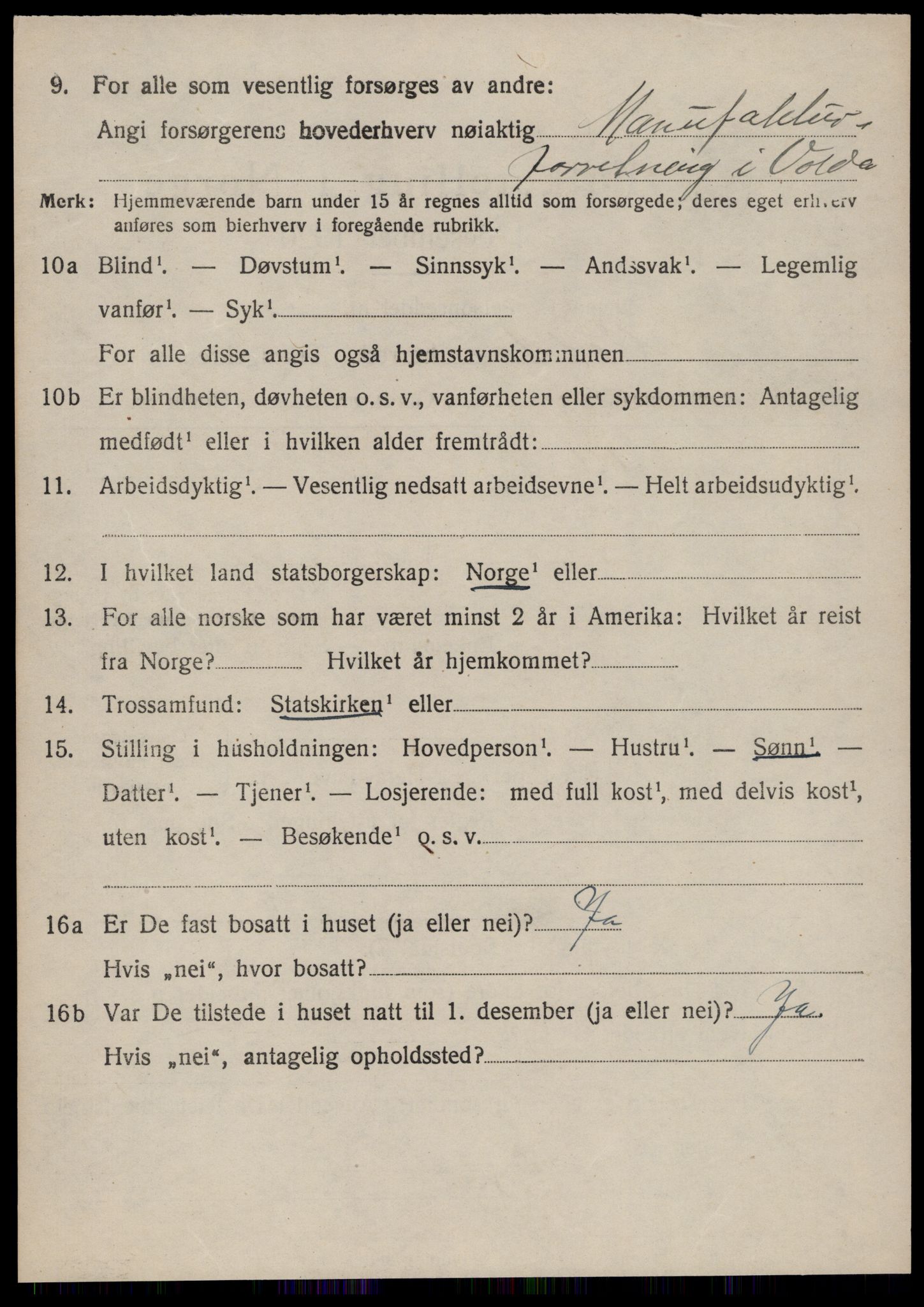 SAT, 1920 census for Volda, 1920, p. 5629