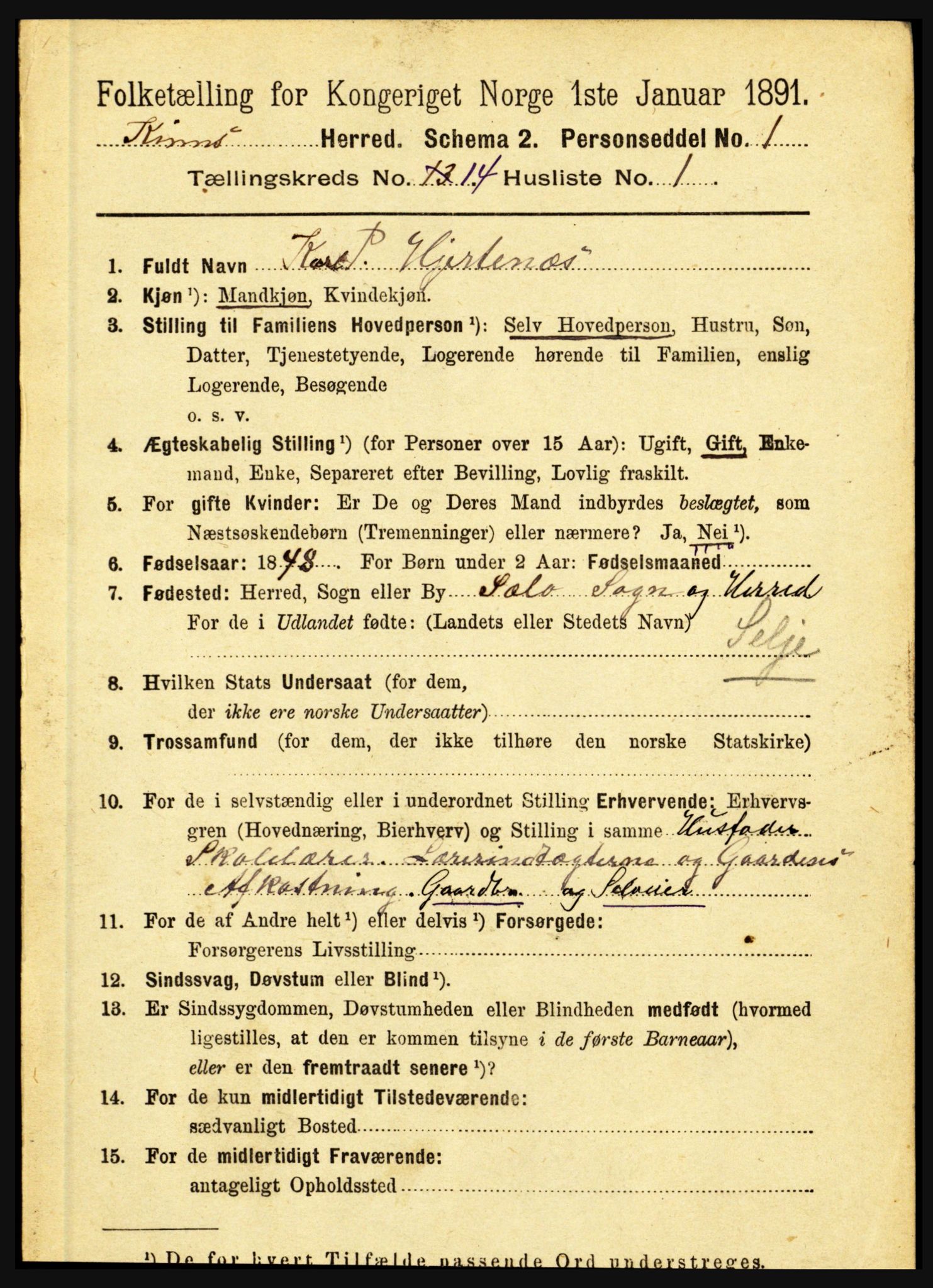 RA, 1891 census for 1437 Kinn, 1891, p. 5452