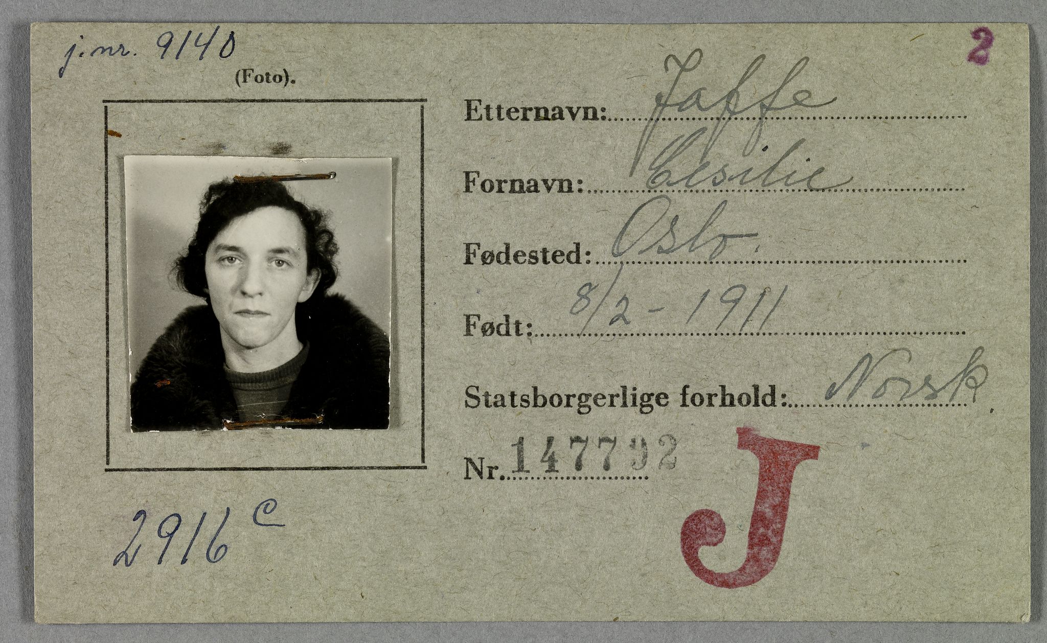 Sosialdepartementet, Våre Falne, RA/S-1708/E/Ee/L0021A: Fotografier av jøder på legitimasjonskort (1941-42), 1941-1942, p. 171