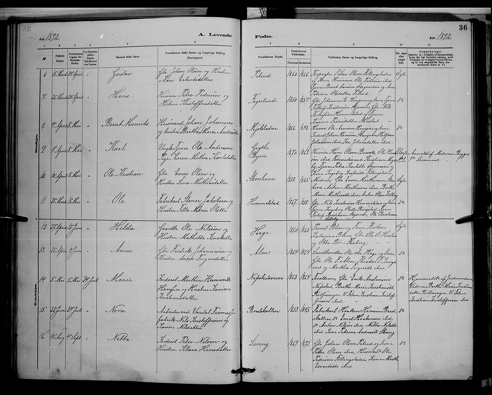 Vardal prestekontor, AV/SAH-PREST-100/H/Ha/Hab/L0008: Parish register (copy) no. 8, 1881-1898, p. 36