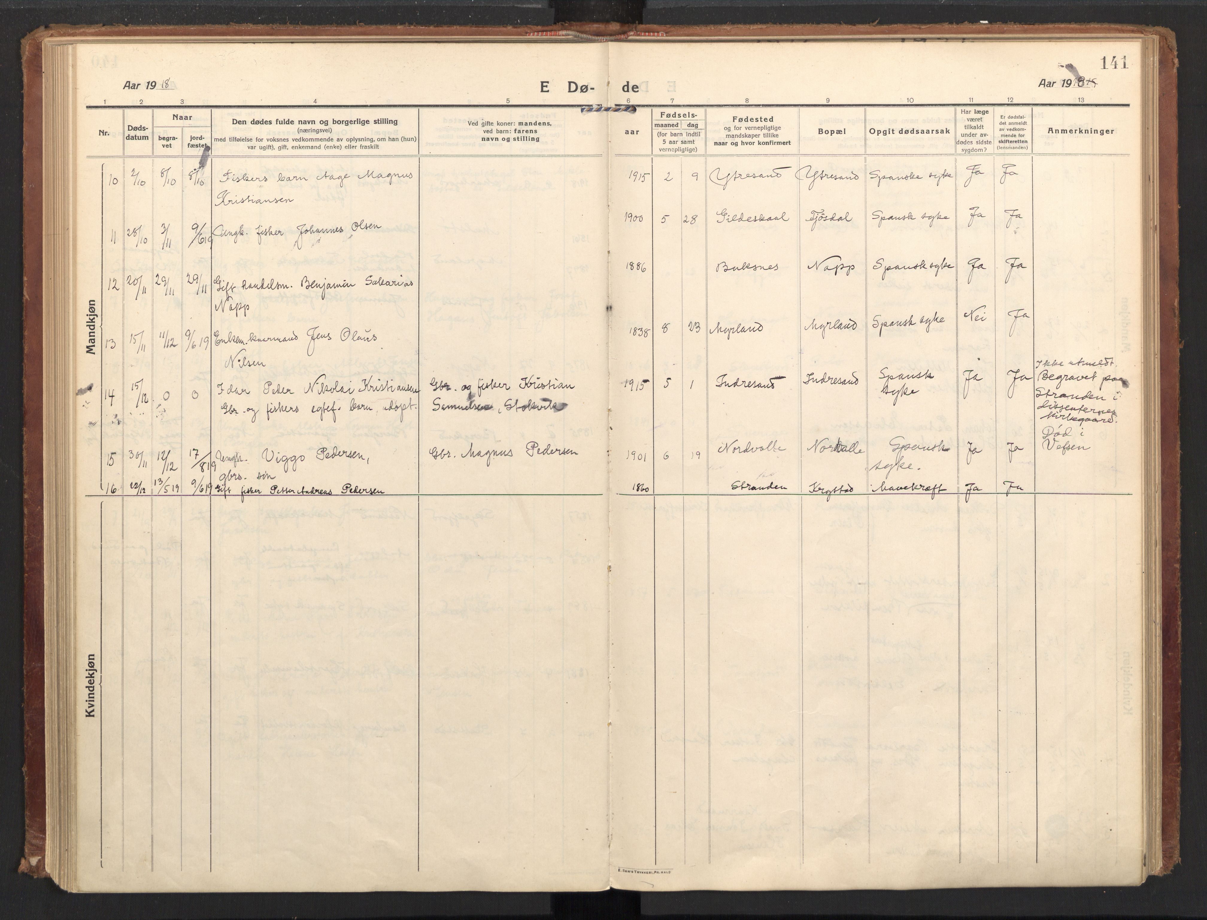 Ministerialprotokoller, klokkerbøker og fødselsregistre - Nordland, AV/SAT-A-1459/885/L1210: Parish register (official) no. 885A10, 1916-1926, p. 141