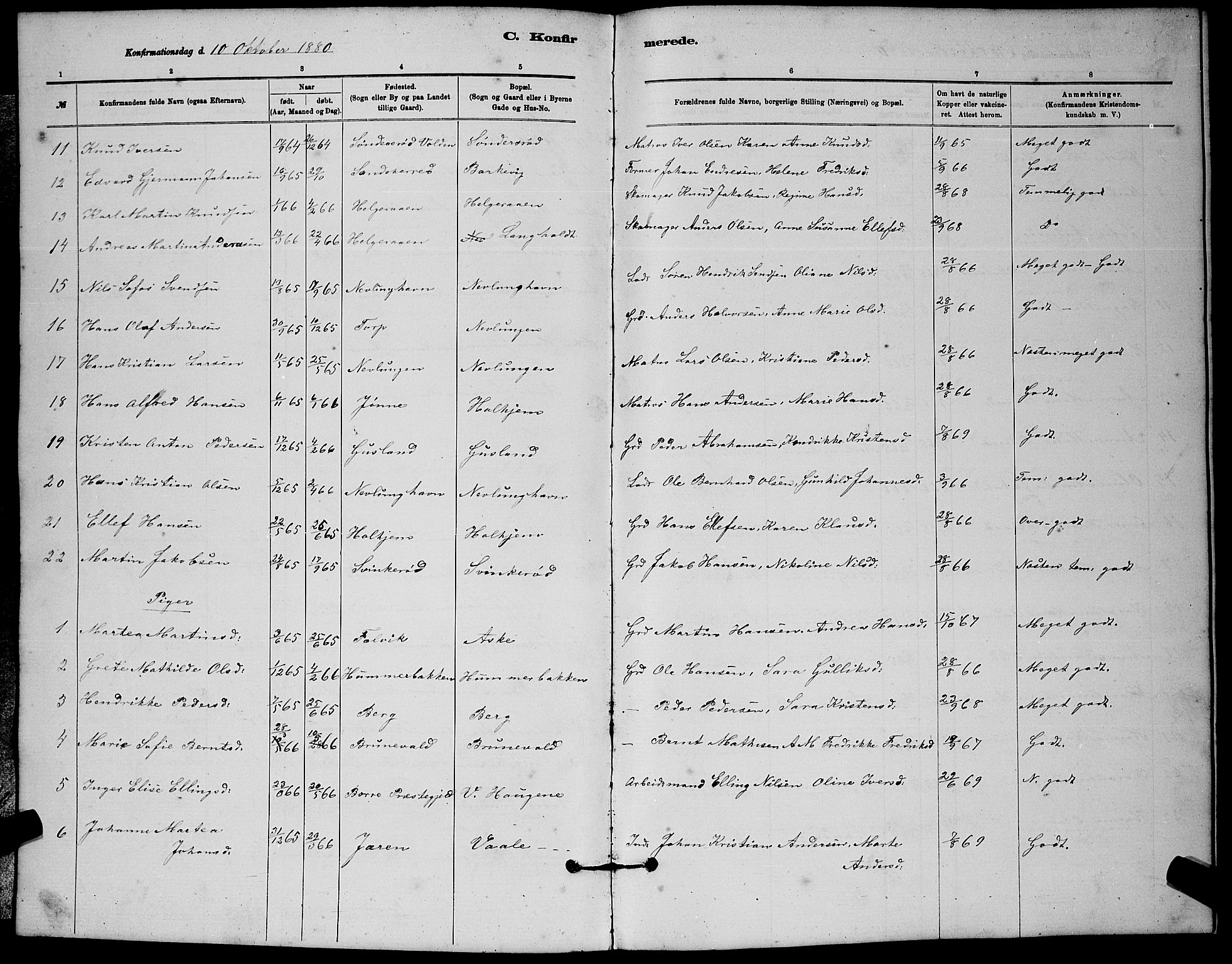 Brunlanes kirkebøker, SAKO/A-342/G/Gb/L0002: Parish register (copy) no. II 2, 1878-1902