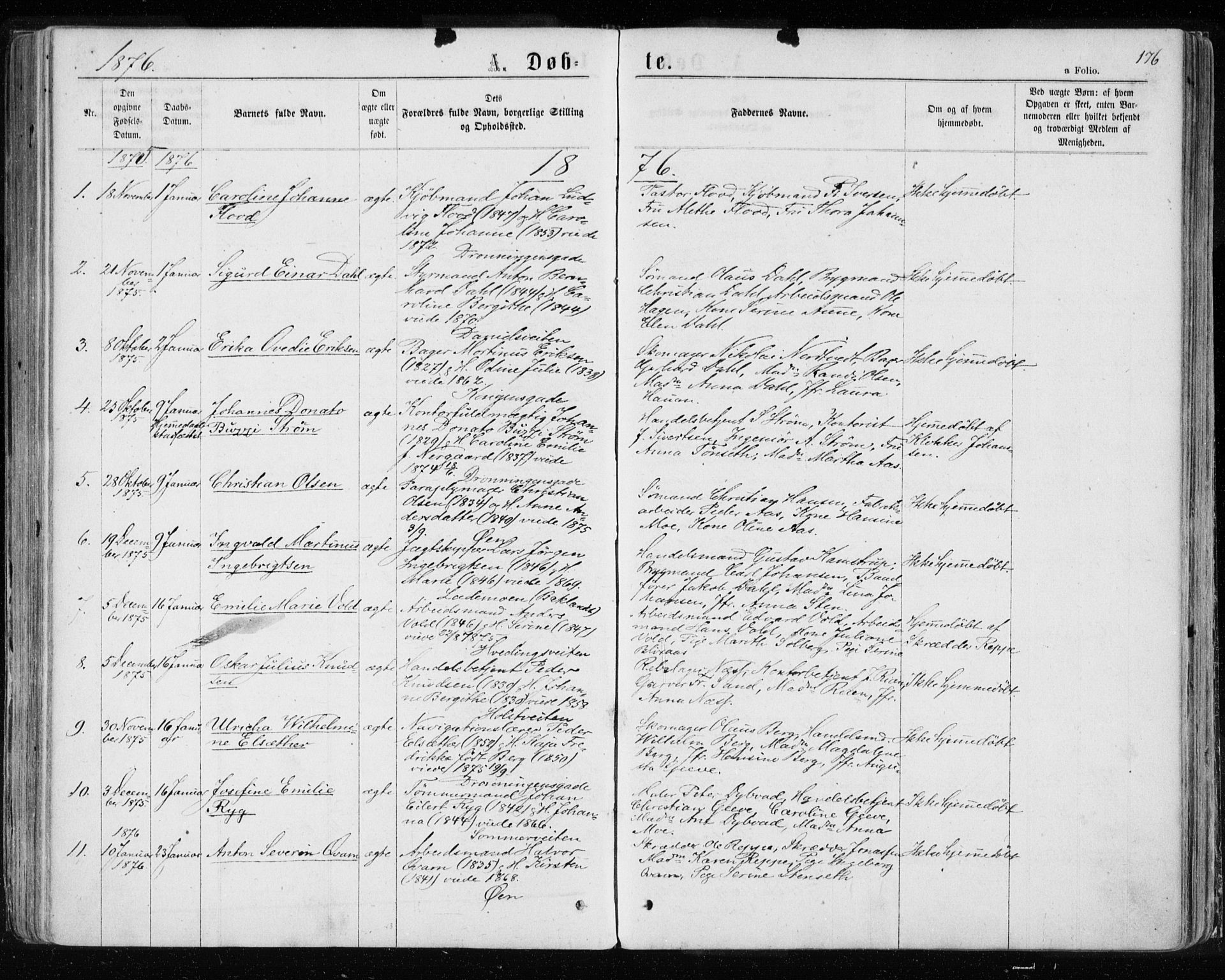 Ministerialprotokoller, klokkerbøker og fødselsregistre - Sør-Trøndelag, SAT/A-1456/601/L0054: Parish register (official) no. 601A22, 1866-1877, p. 176