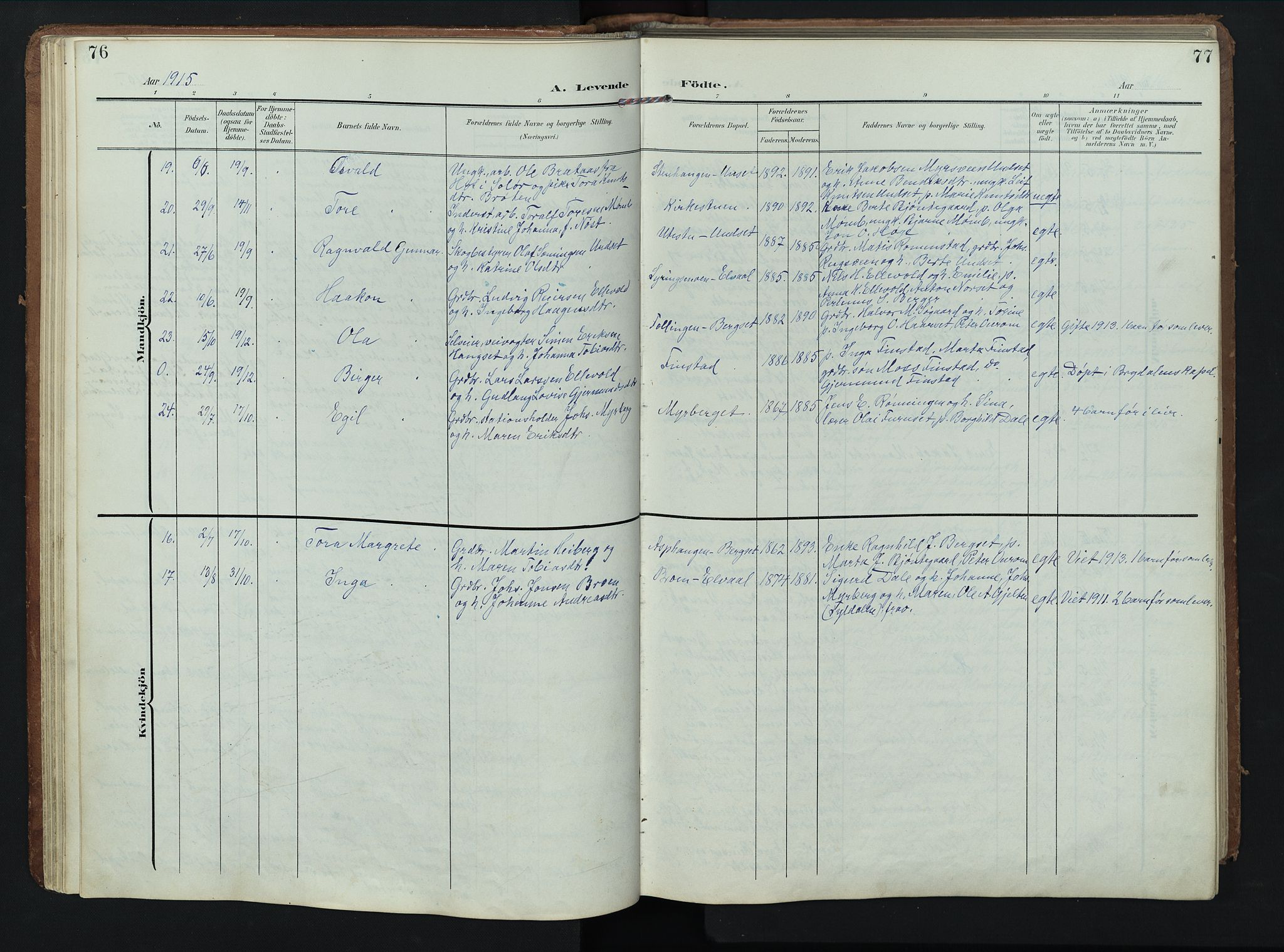 Rendalen prestekontor, AV/SAH-PREST-054/H/Ha/Hab/L0004: Parish register (copy) no. 4, 1904-1946, p. 76-77