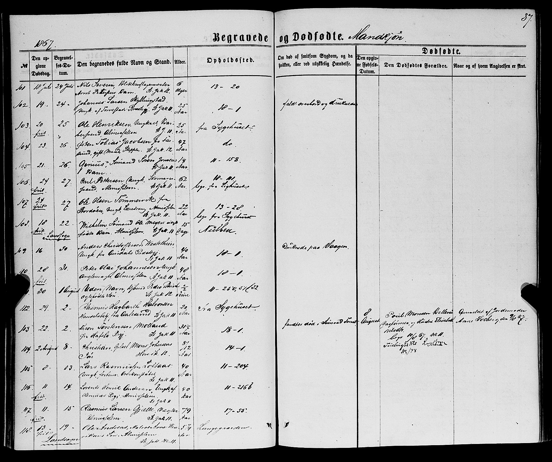 Domkirken sokneprestembete, AV/SAB-A-74801/H/Haa/L0042: Parish register (official) no. E 3, 1863-1876, p. 37