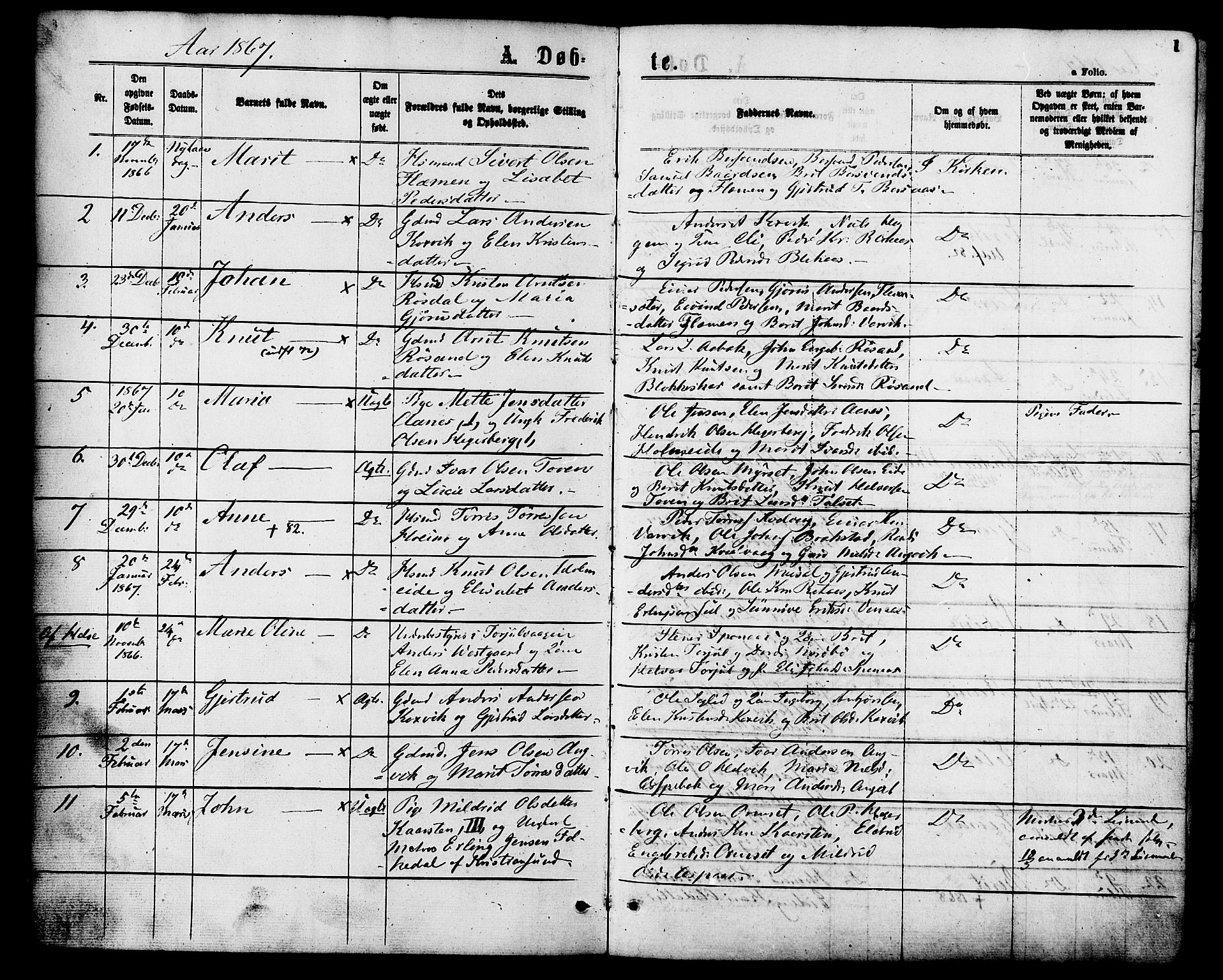 Ministerialprotokoller, klokkerbøker og fødselsregistre - Møre og Romsdal, SAT/A-1454/586/L0986: Parish register (official) no. 586A12, 1867-1878, p. 1
