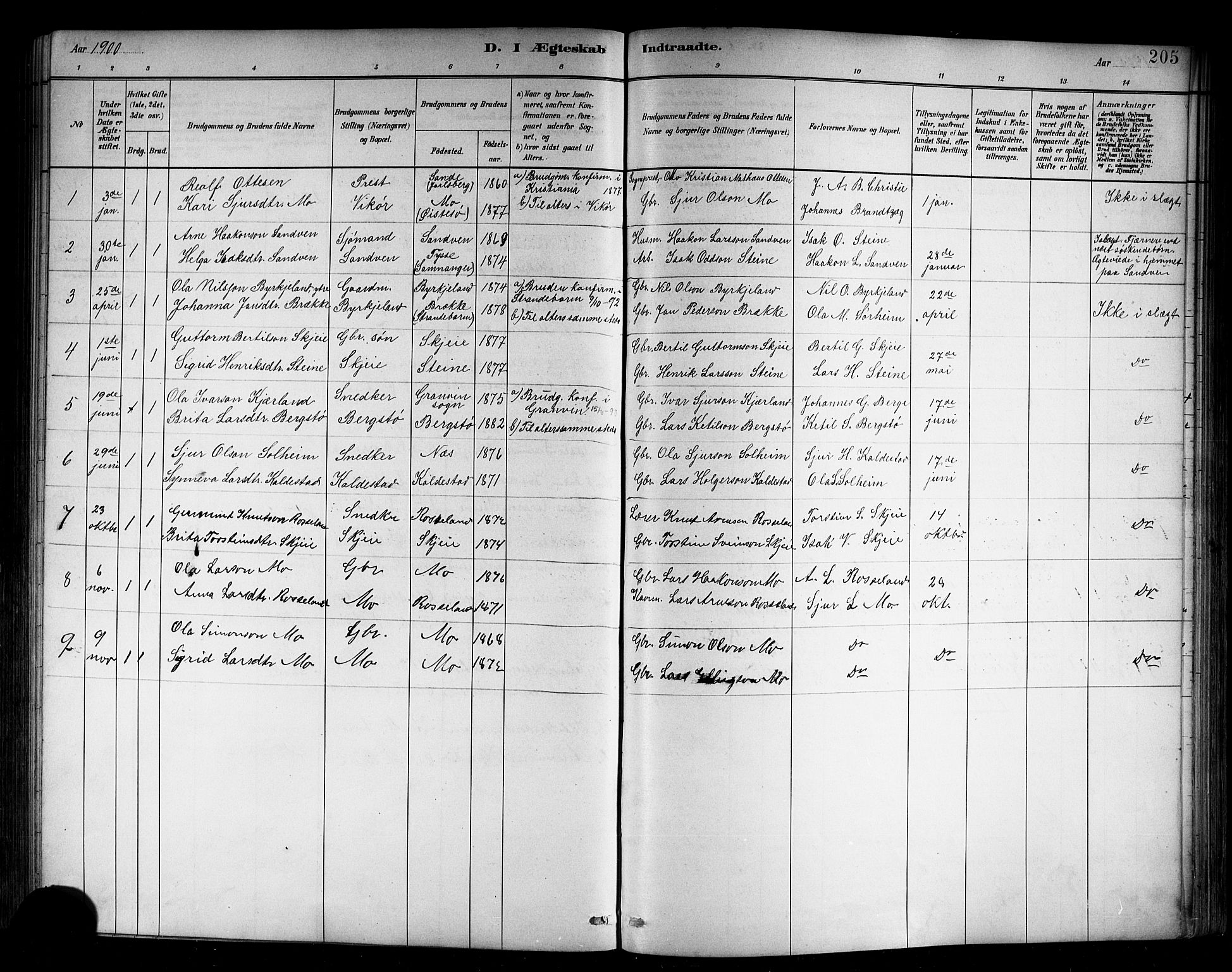 Kvam sokneprestembete, SAB/A-76201/H/Hab: Parish register (copy) no. B 3, 1884-1916, p. 205