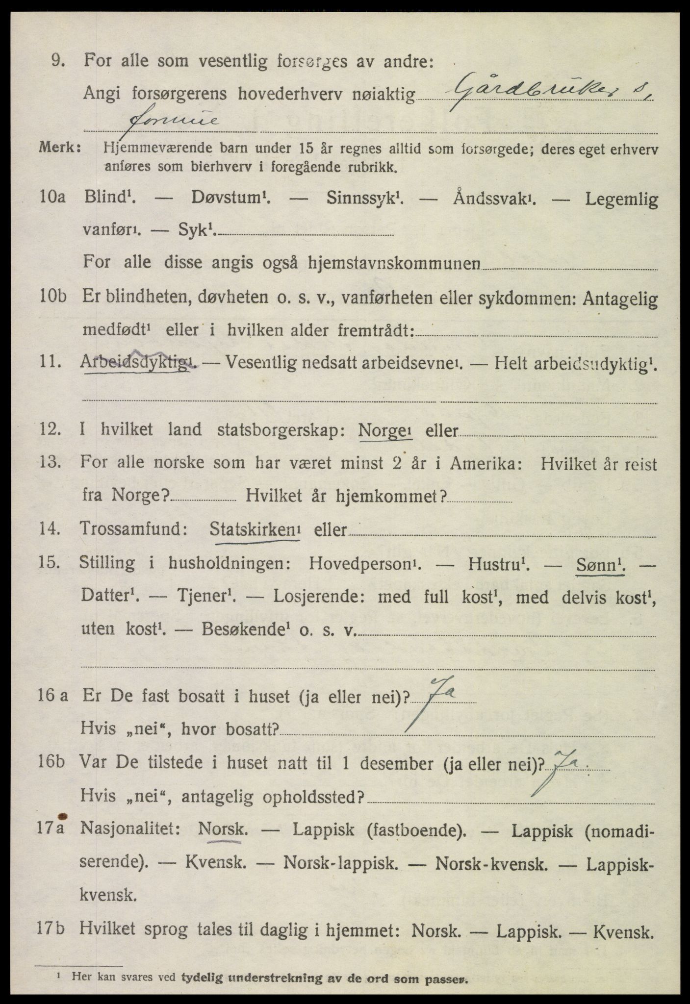 SAT, 1920 census for Tydal, 1920, p. 1734