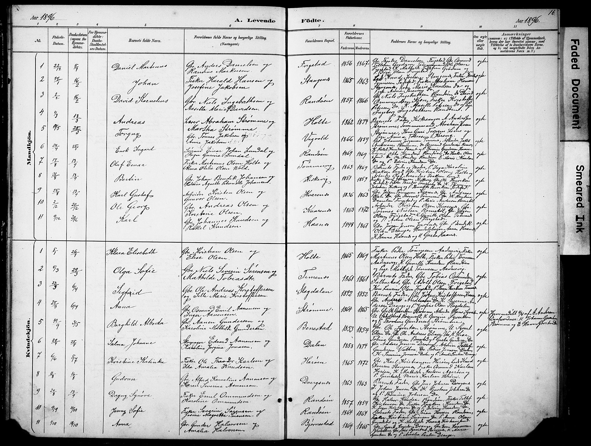 Oddernes sokneprestkontor, SAK/1111-0033/F/Fb/Fbb/L0002: Parish register (copy) no. B 2, 1889-1933, p. 16