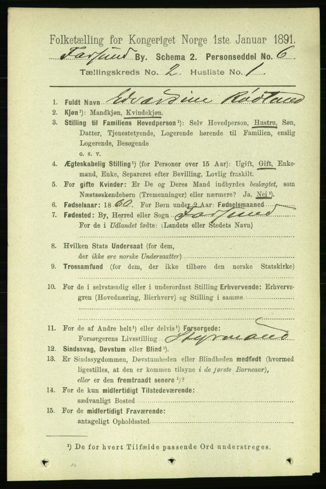 RA, 1891 census for 1003 Farsund, 1891, p. 959