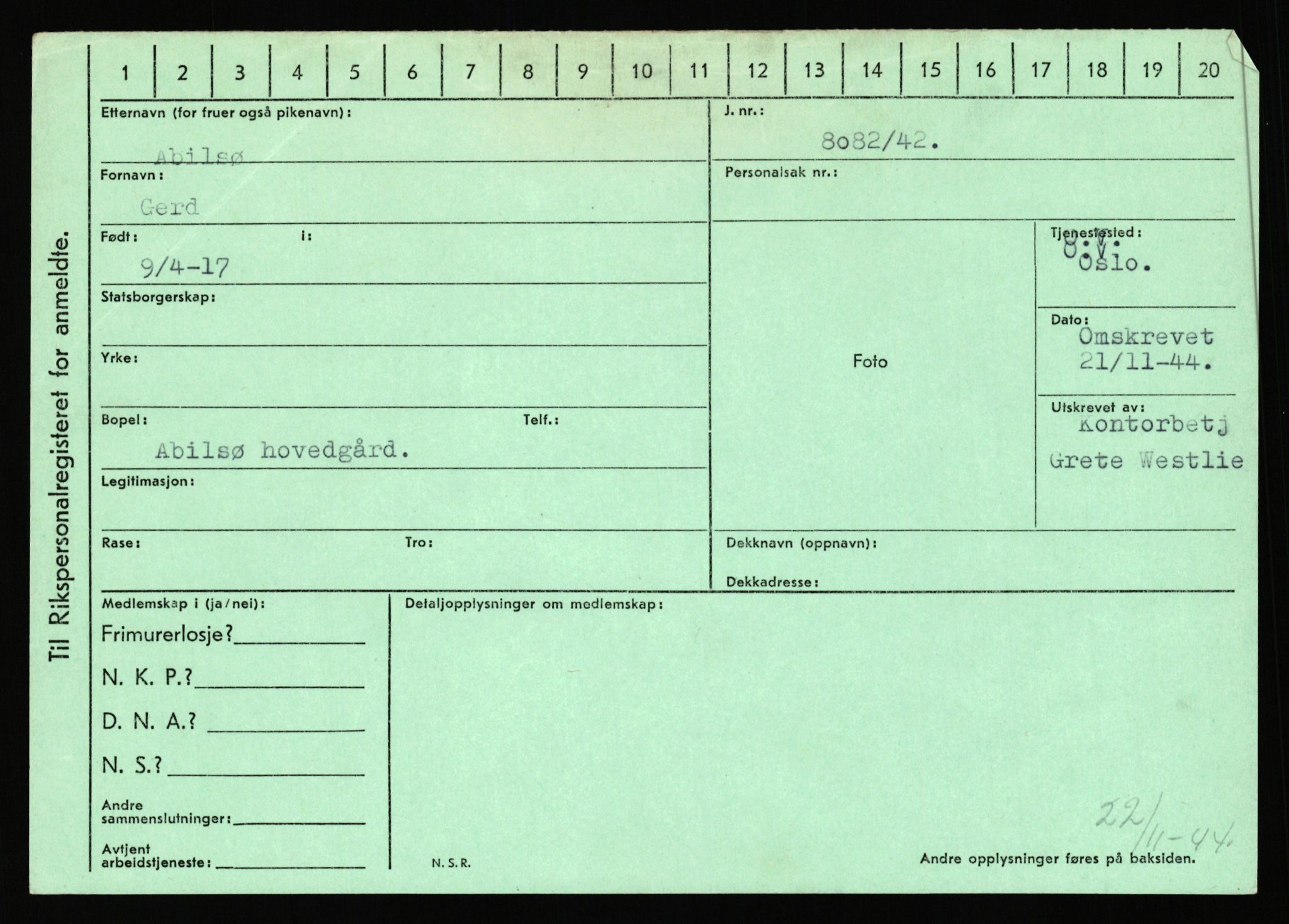 Statspolitiet - Hovedkontoret / Osloavdelingen, AV/RA-S-1329/C/Ca/L0001: Aabakken - Armann, 1943-1945, p. 972