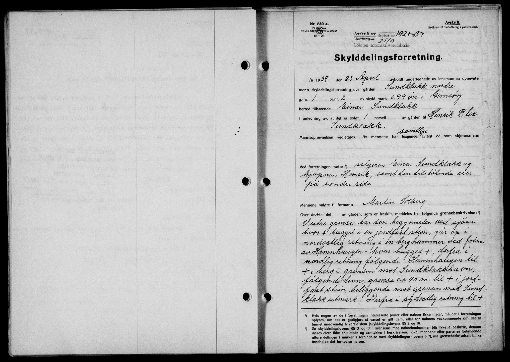 Lofoten sorenskriveri, SAT/A-0017/1/2/2C/L0002a: Mortgage book no. 2a, 1937-1937, Diary no: : 1921/1937