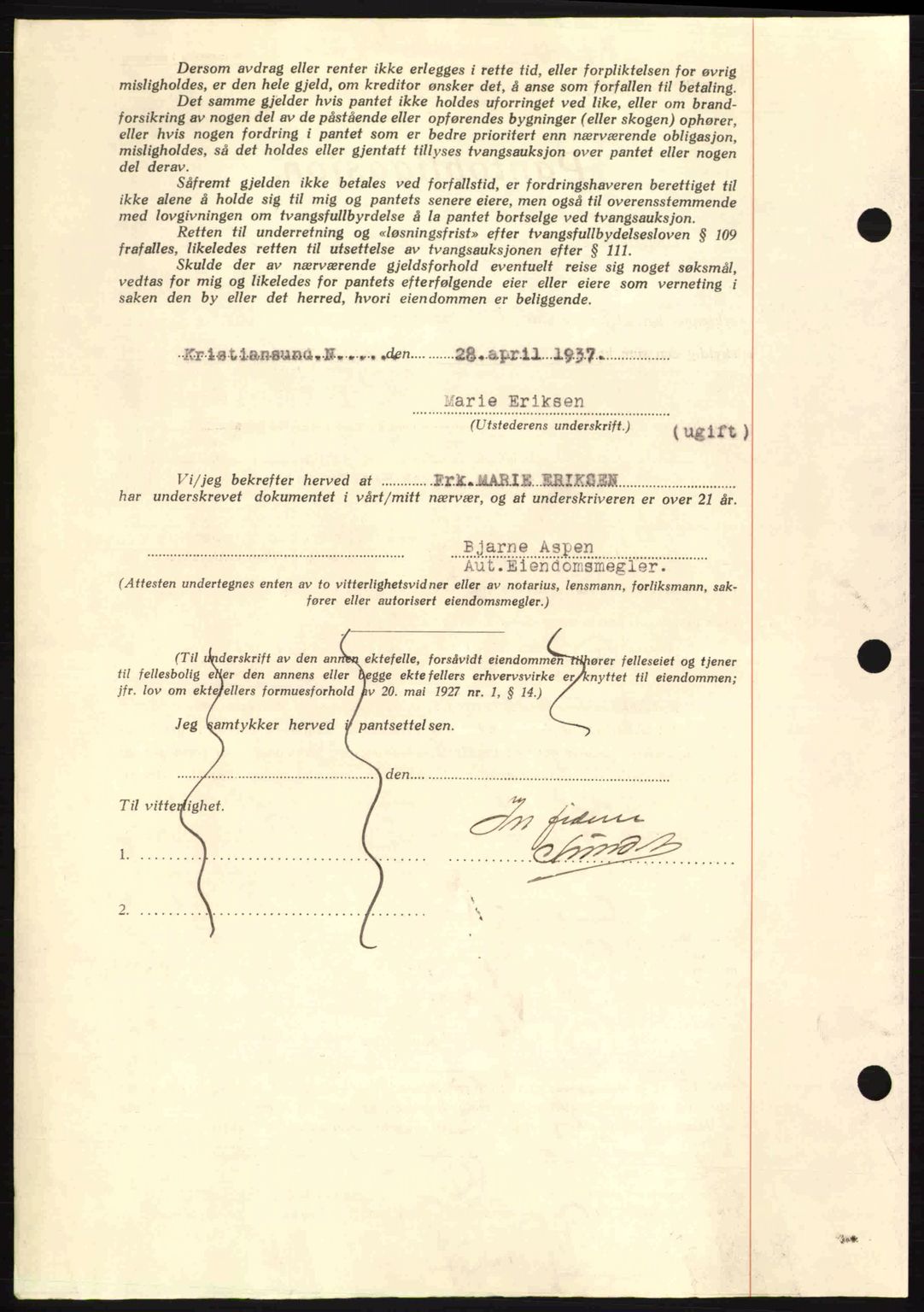 Kristiansund byfogd, AV/SAT-A-4587/A/27: Mortgage book no. 29, 1936-1937, Diary no: : 247/1937