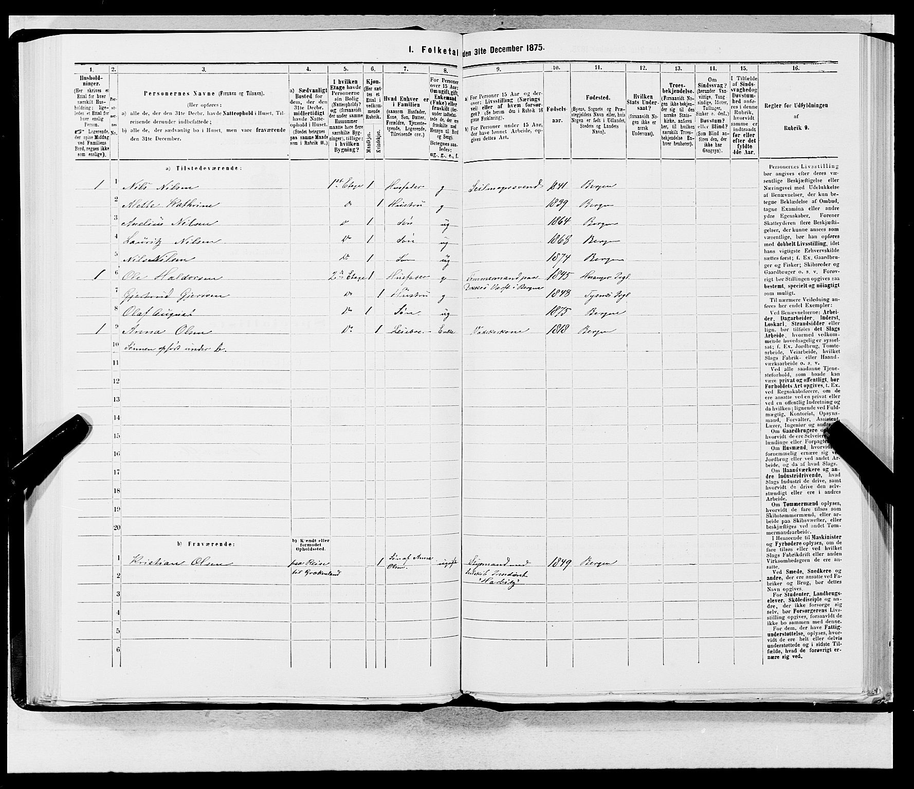 SAB, 1875 census for 1301 Bergen, 1875, p. 190