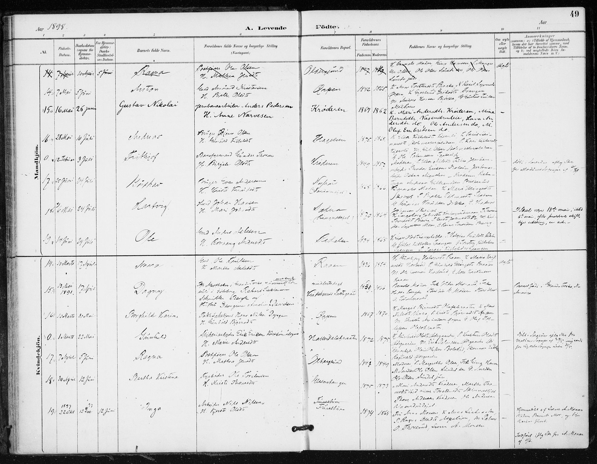 Krødsherad kirkebøker, AV/SAKO-A-19/F/Fa/L0006: Parish register (official) no. 6, 1889-1899, p. 49
