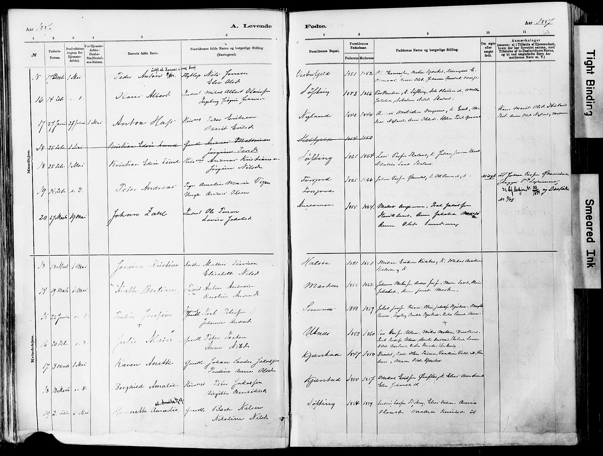 Ministerialprotokoller, klokkerbøker og fødselsregistre - Nordland, AV/SAT-A-1459/820/L0295: Parish register (official) no. 820A16, 1880-1896, p. 63