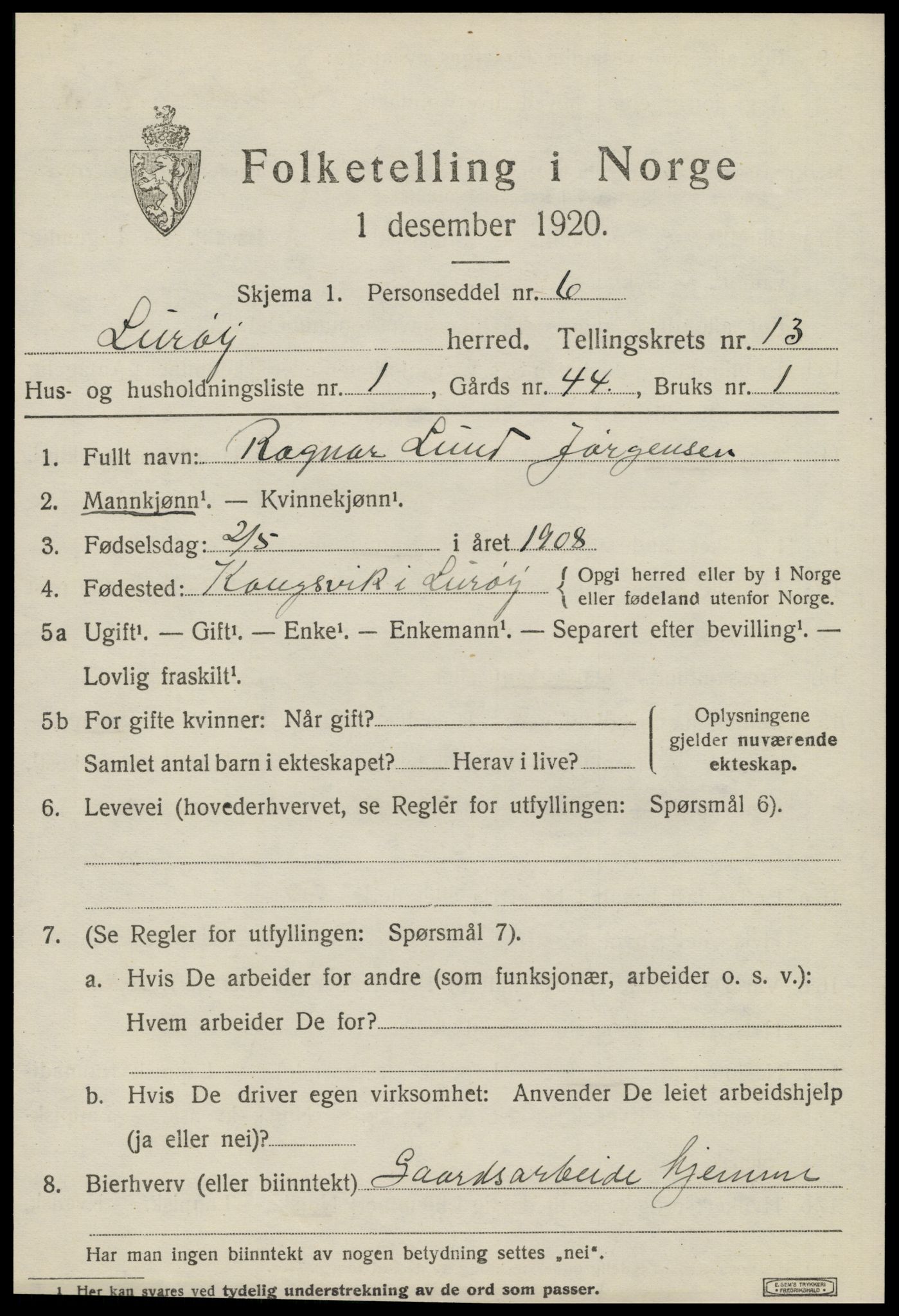 SAT, 1920 census for Lurøy, 1920, p. 5193