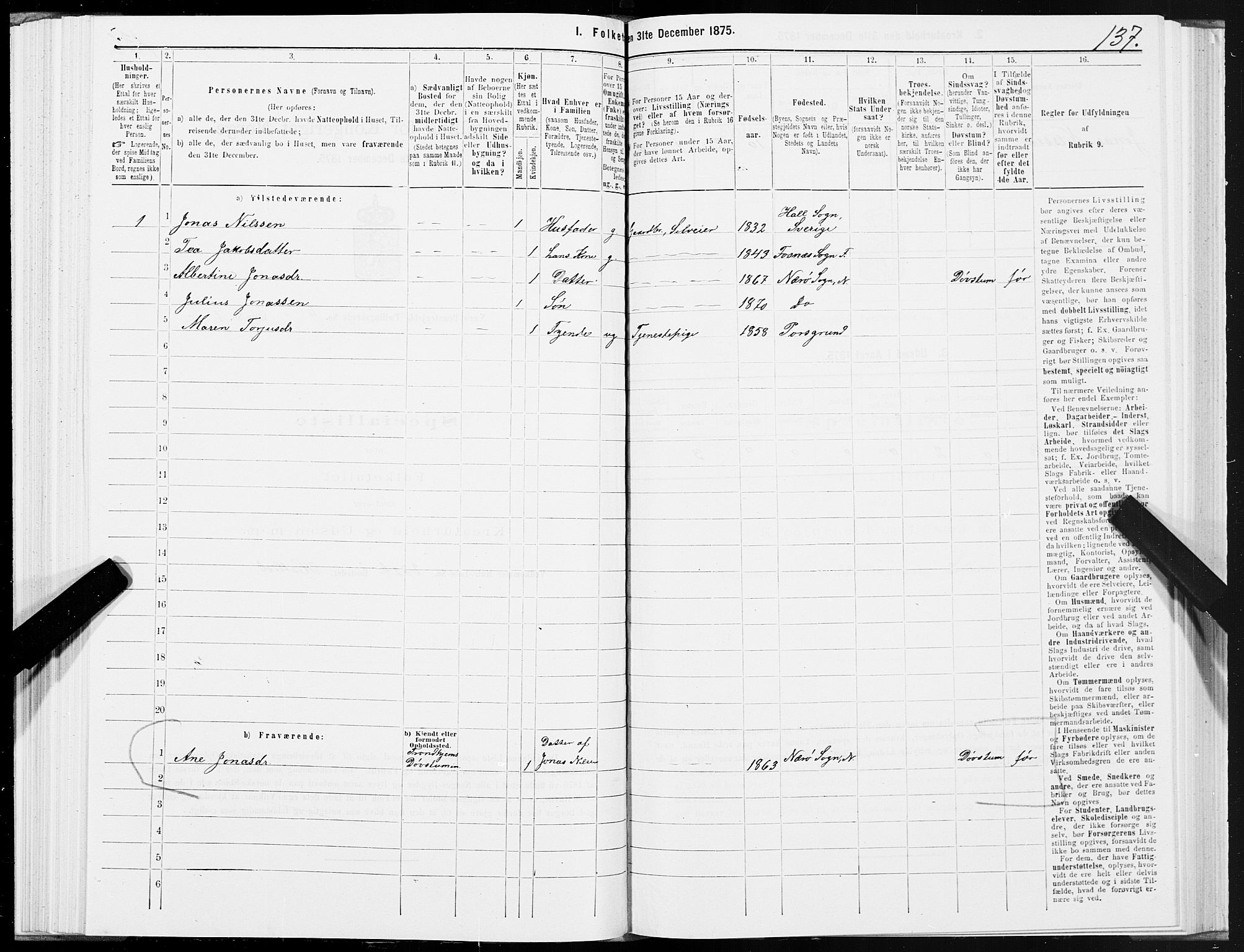 SAT, 1875 census for 1751P Nærøy, 1875, p. 2137