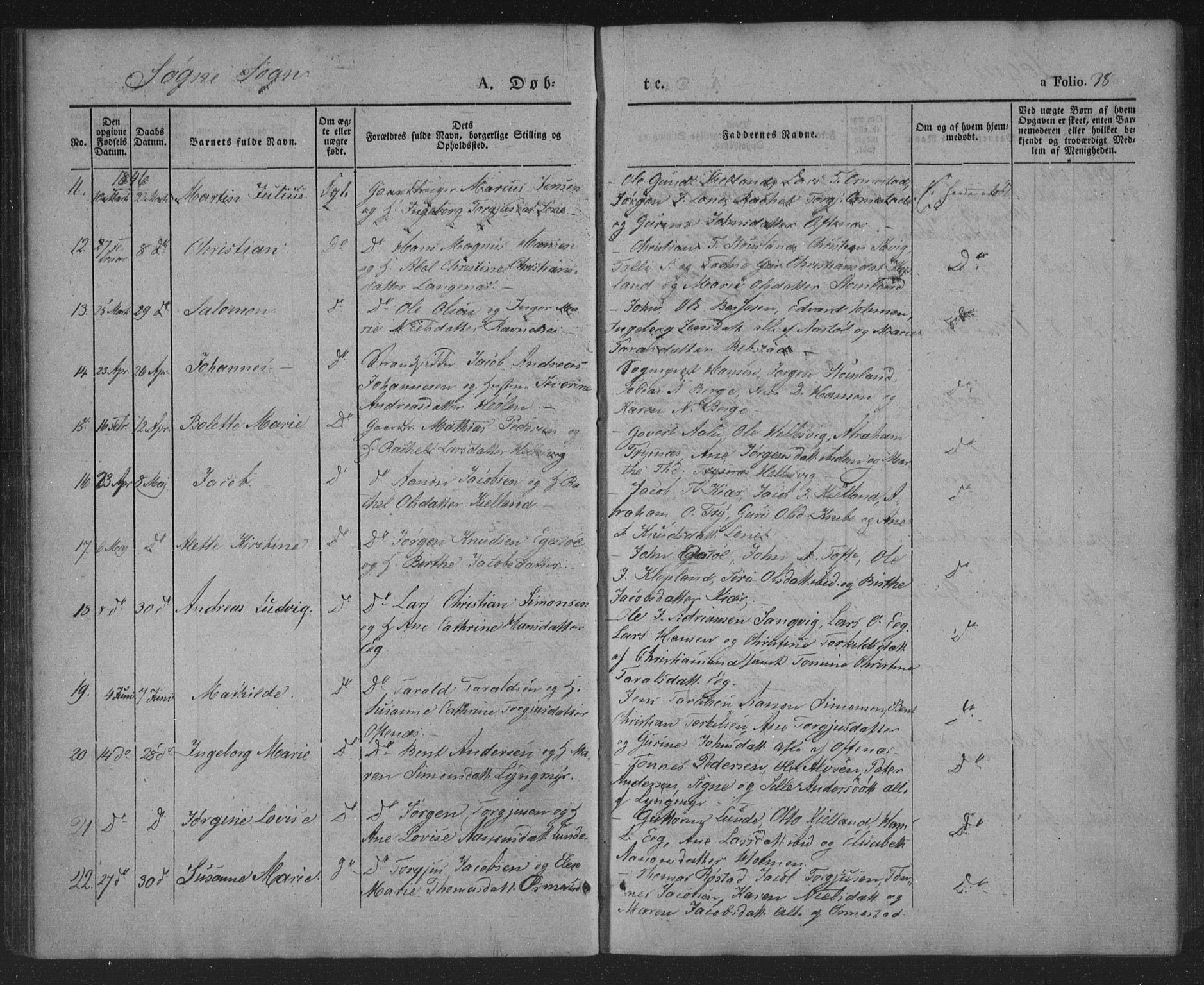 Søgne sokneprestkontor, AV/SAK-1111-0037/F/Fa/Fab/L0009: Parish register (official) no. A 9, 1838-1853, p. 38