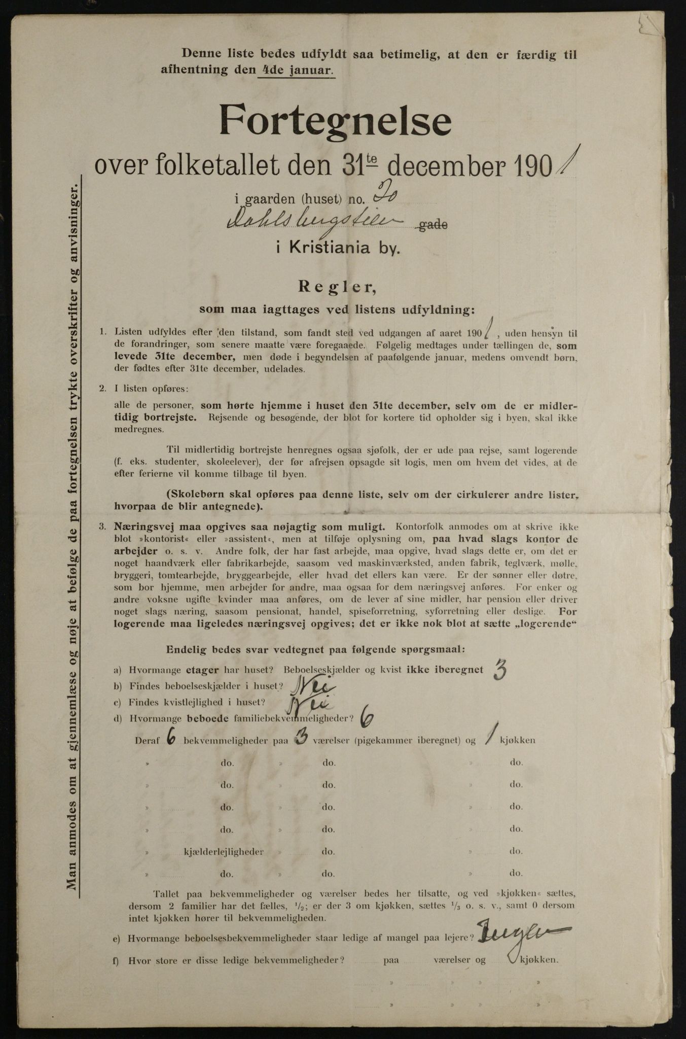 OBA, Municipal Census 1901 for Kristiania, 1901, p. 2309