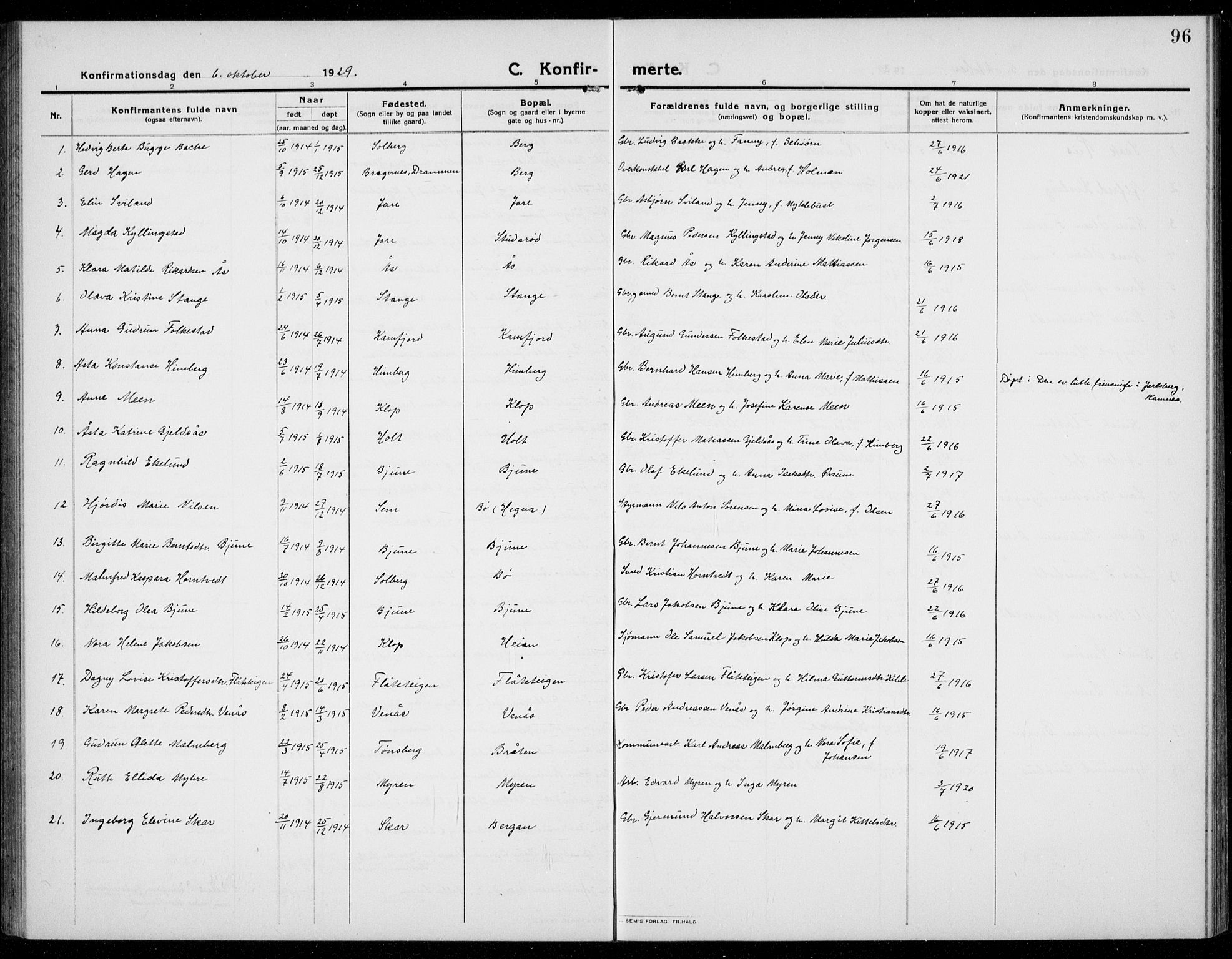 Ramnes kirkebøker, AV/SAKO-A-314/G/Ga/L0005: Parish register (copy) no. I 5, 1912-1936, p. 96