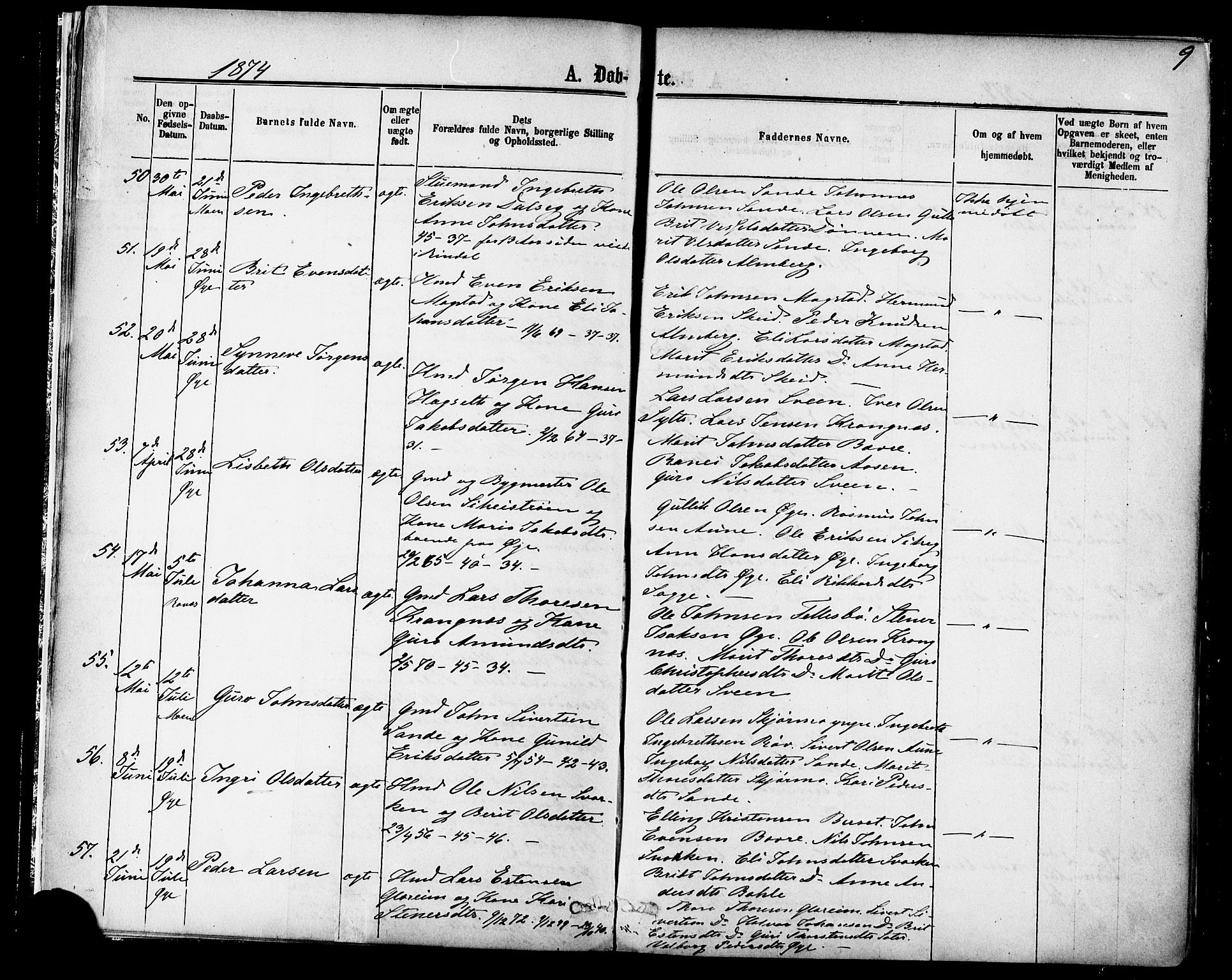 Ministerialprotokoller, klokkerbøker og fødselsregistre - Møre og Romsdal, AV/SAT-A-1454/595/L1046: Parish register (official) no. 595A08, 1874-1884, p. 9