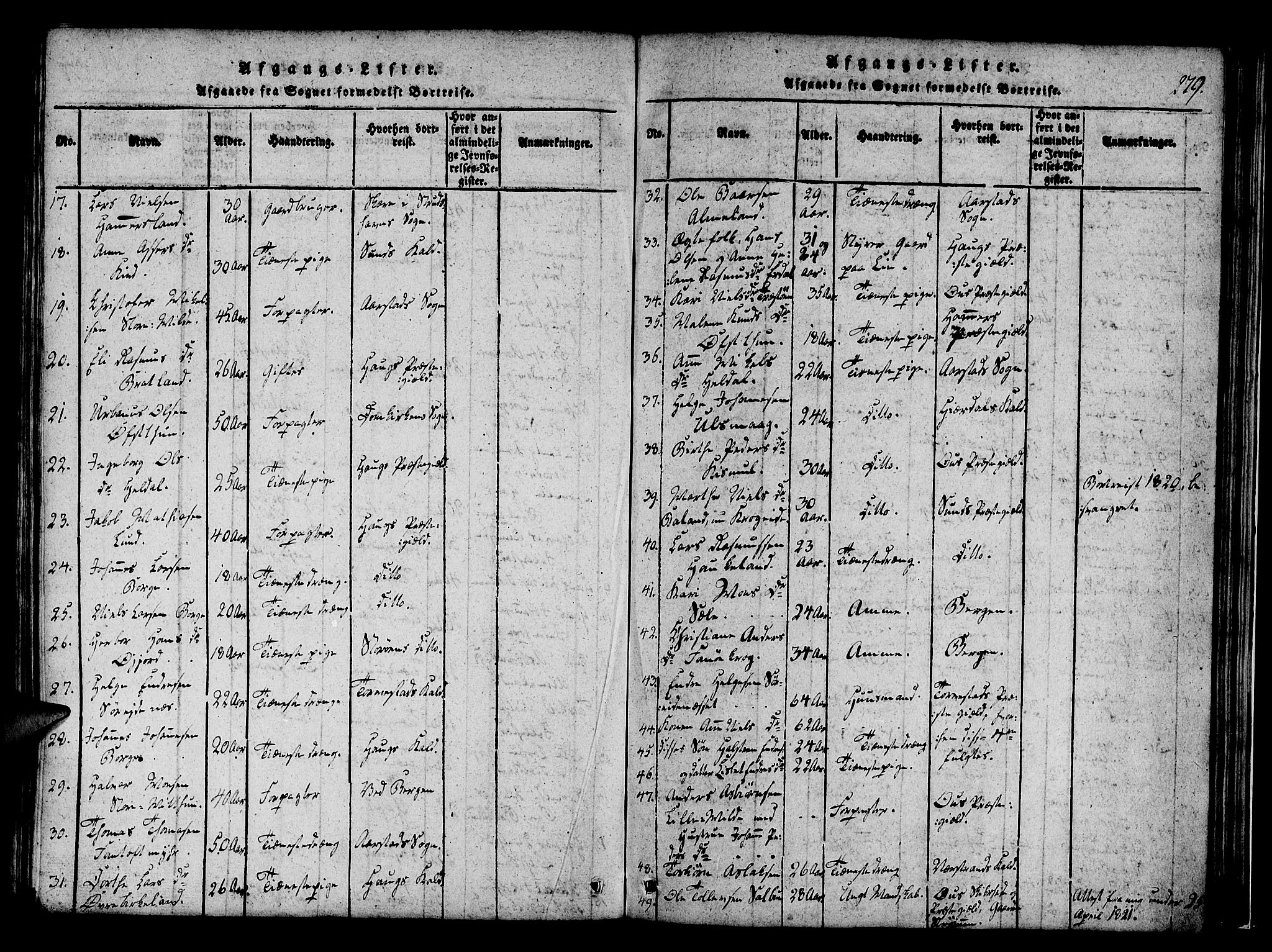 Fana Sokneprestembete, SAB/A-75101/H/Haa/Haaa/L0007: Parish register (official) no. A 7, 1816-1828, p. 279