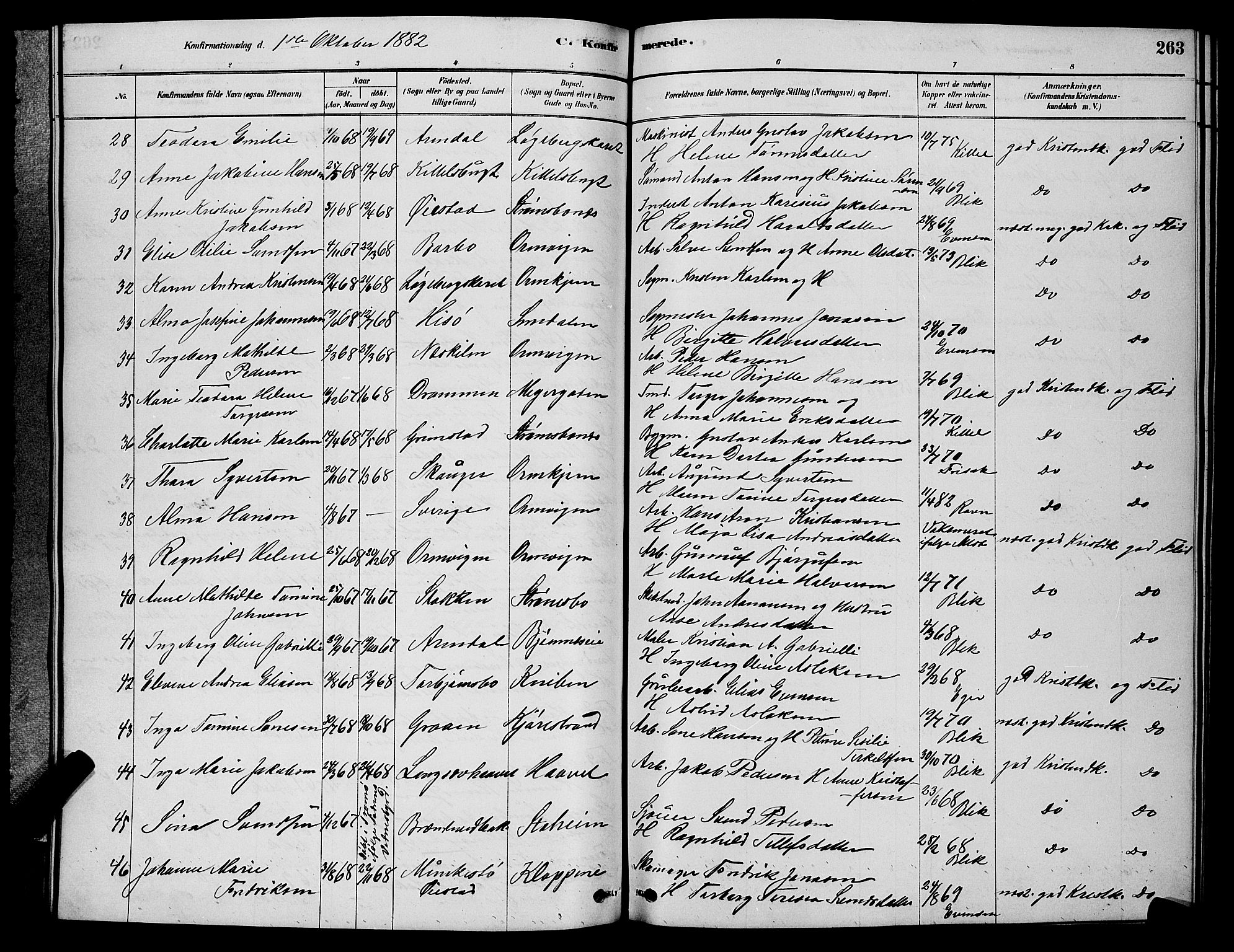 Barbu sokneprestkontor, AV/SAK-1111-0003/F/Fb/L0001: Parish register (copy) no. B 1, 1878-1890, p. 263