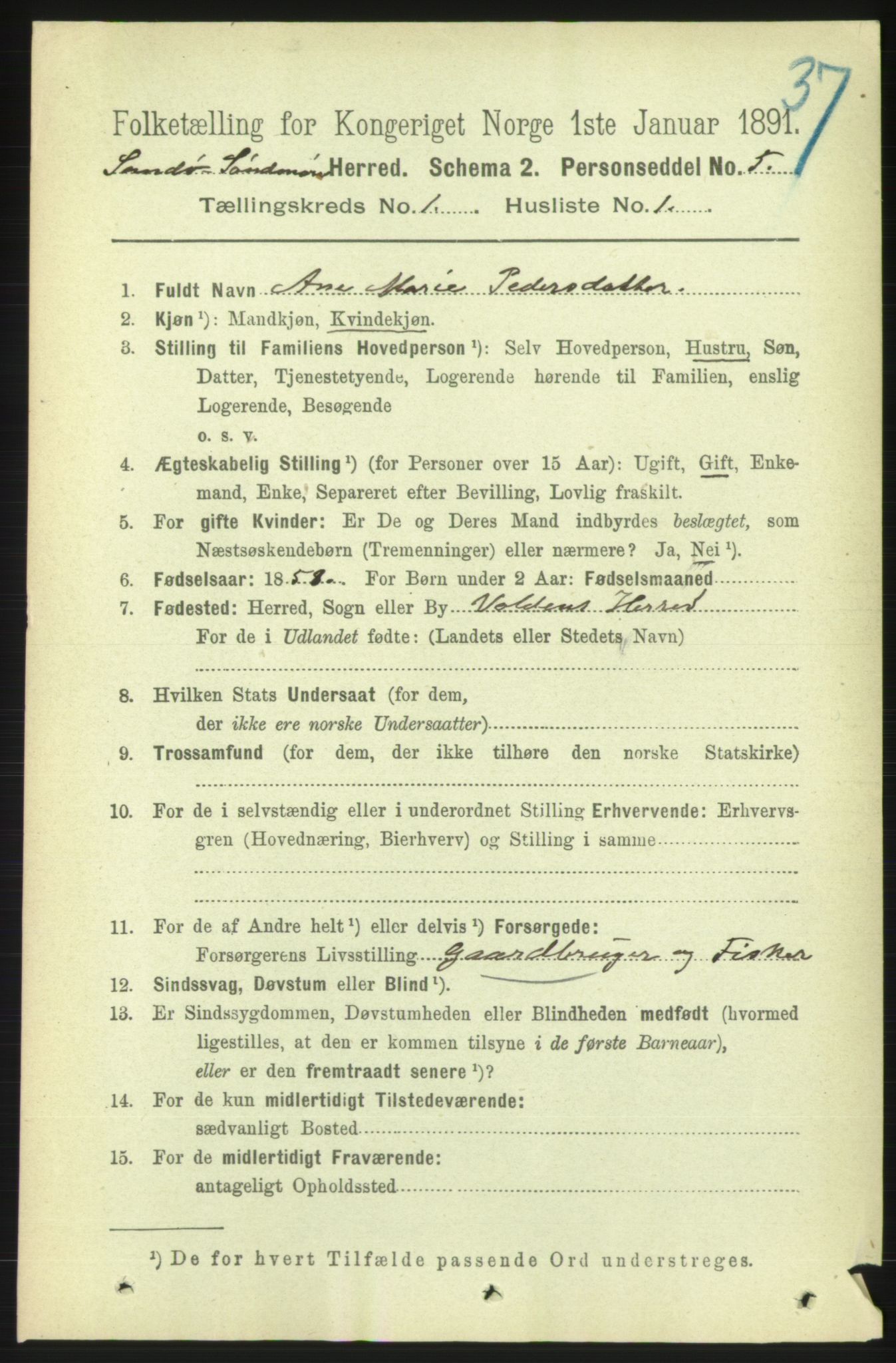 RA, 1891 census for 1514 Sande, 1891, p. 59