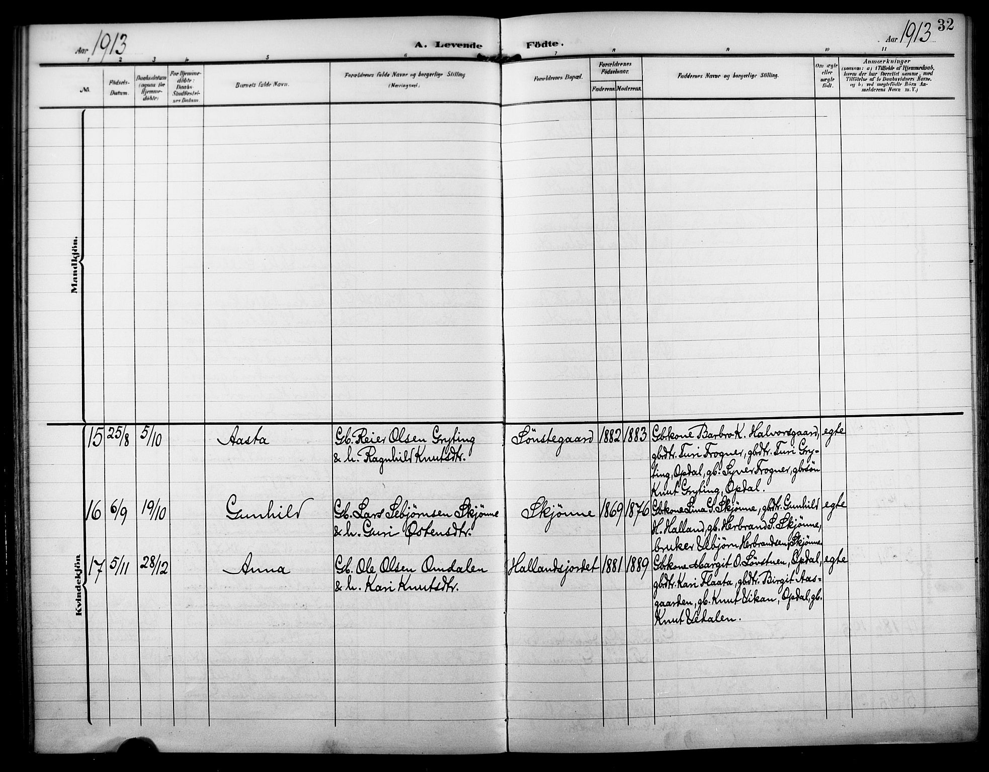 Nore kirkebøker, AV/SAKO-A-238/F/Fb/L0003: Parish register (official) no. II 3, 1906-1926, p. 32