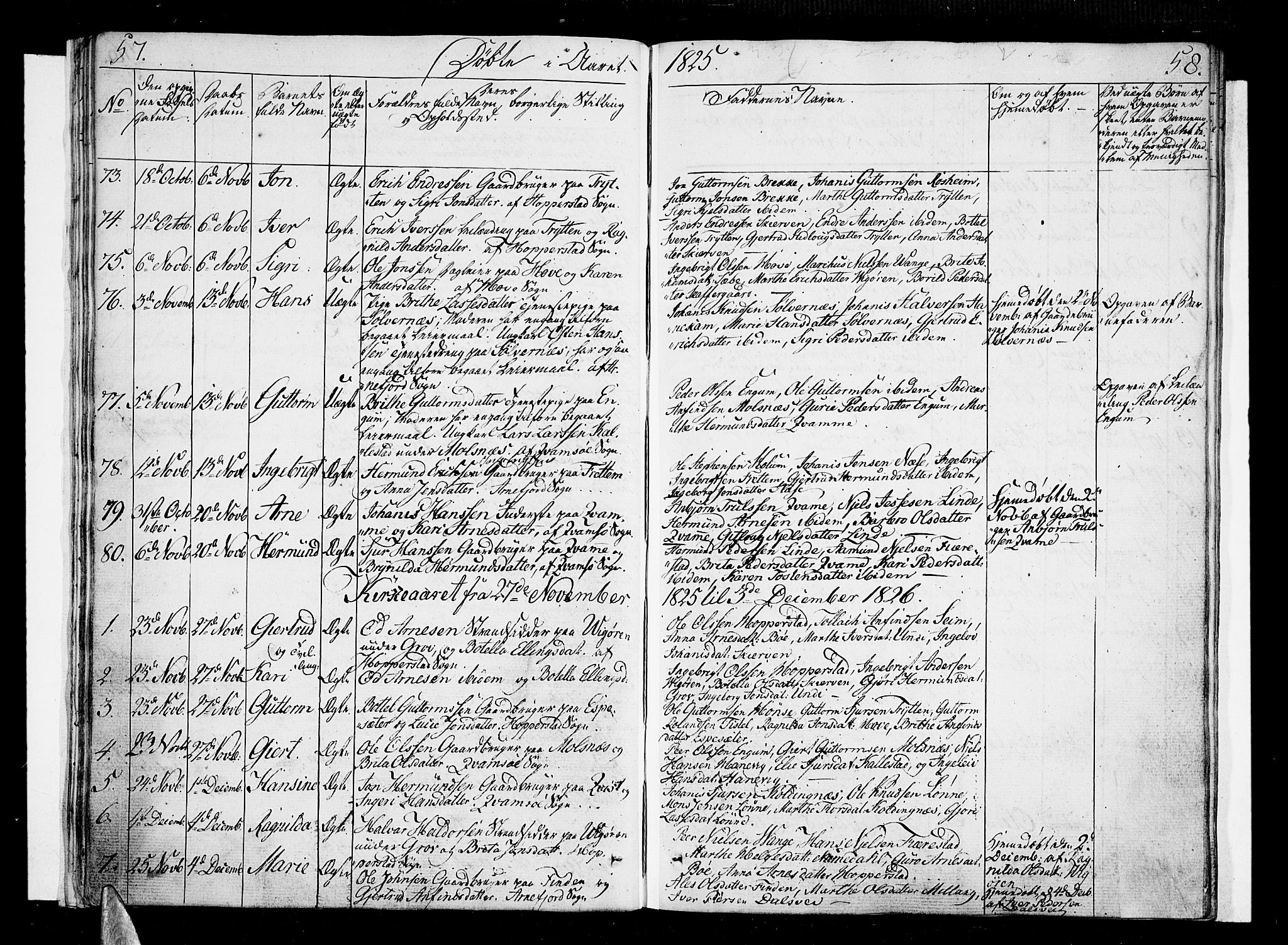 Vik sokneprestembete, AV/SAB-A-81501/H/Haa/Haaa/L0006: Parish register (official) no. A 6, 1821-1831, p. 57-58