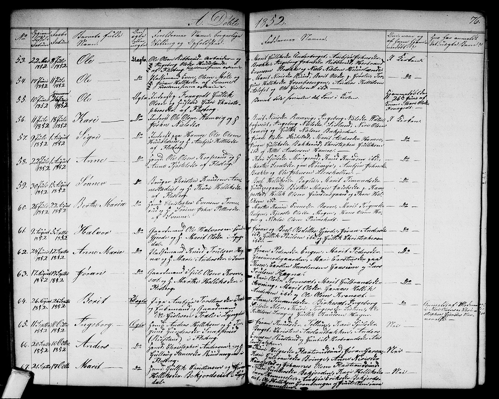 Flesberg kirkebøker, AV/SAKO-A-18/G/Ga/L0002: Parish register (copy) no. I 2, 1834-1860, p. 76