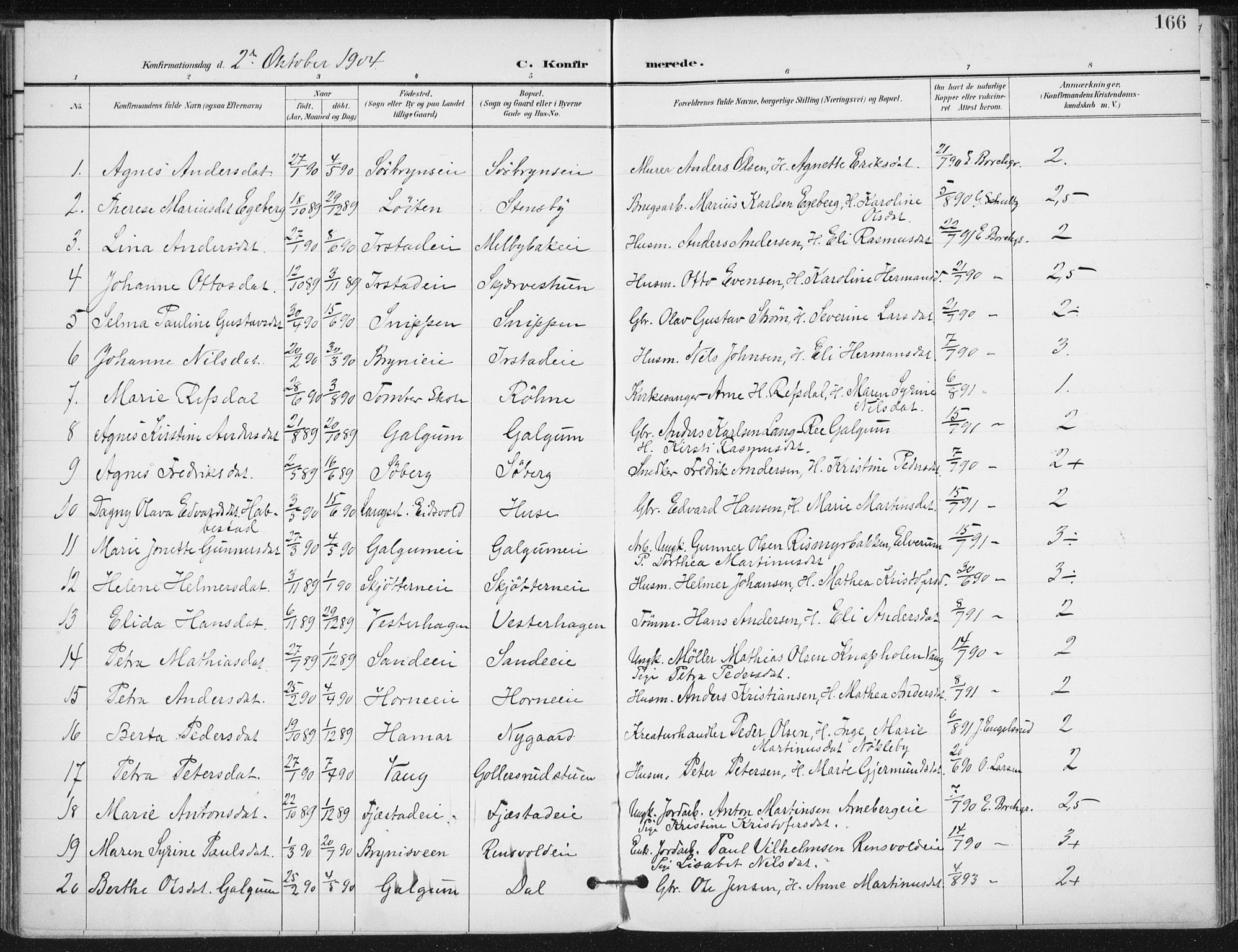 Romedal prestekontor, AV/SAH-PREST-004/K/L0011: Parish register (official) no. 11, 1896-1912, p. 166