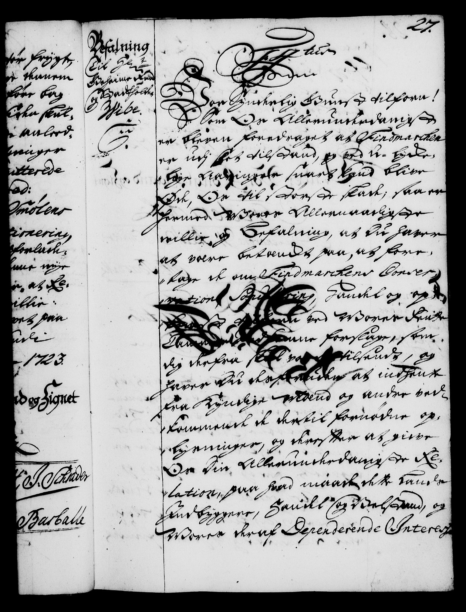 Rentekammeret, Kammerkanselliet, RA/EA-3111/G/Gg/Gga/L0002: Norsk ekspedisjonsprotokoll med register (merket RK 53.2), 1723-1727, p. 27