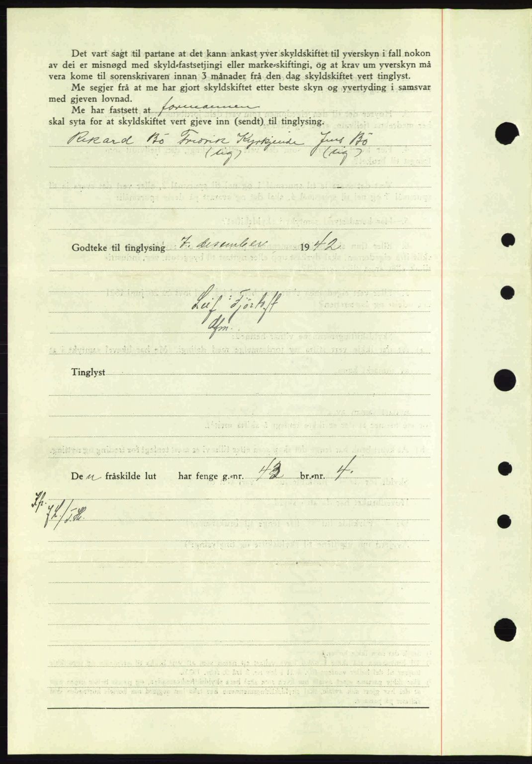 Nordfjord sorenskriveri, AV/SAB-A-2801/02/02b/02bj/L0007: Mortgage book no. A7, 1941-1943, Diary no: : 1492/1942