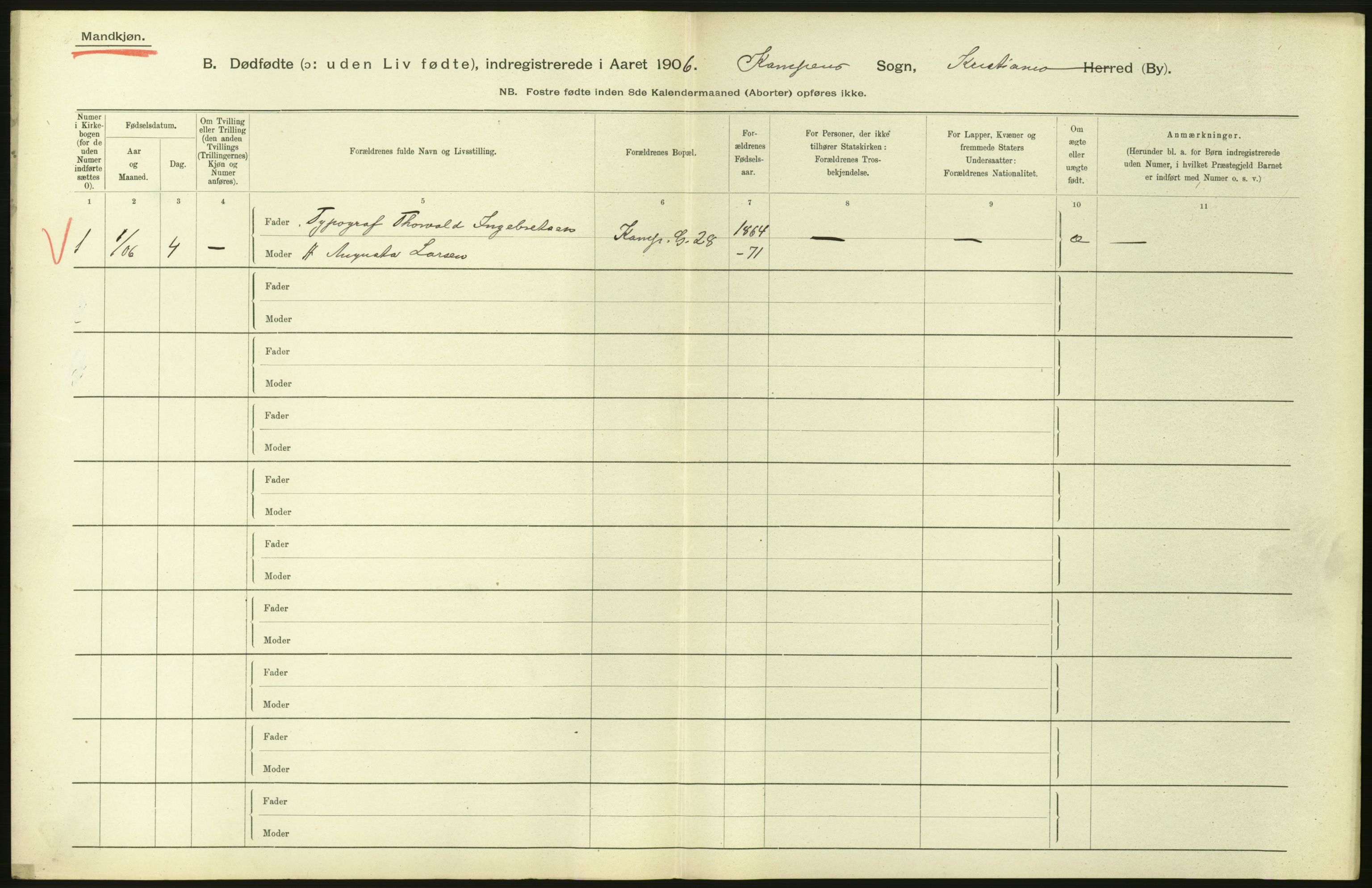 Statistisk sentralbyrå, Sosiodemografiske emner, Befolkning, AV/RA-S-2228/D/Df/Dfa/Dfad/L0010: Kristiania: Døde, dødfødte, 1906, p. 534