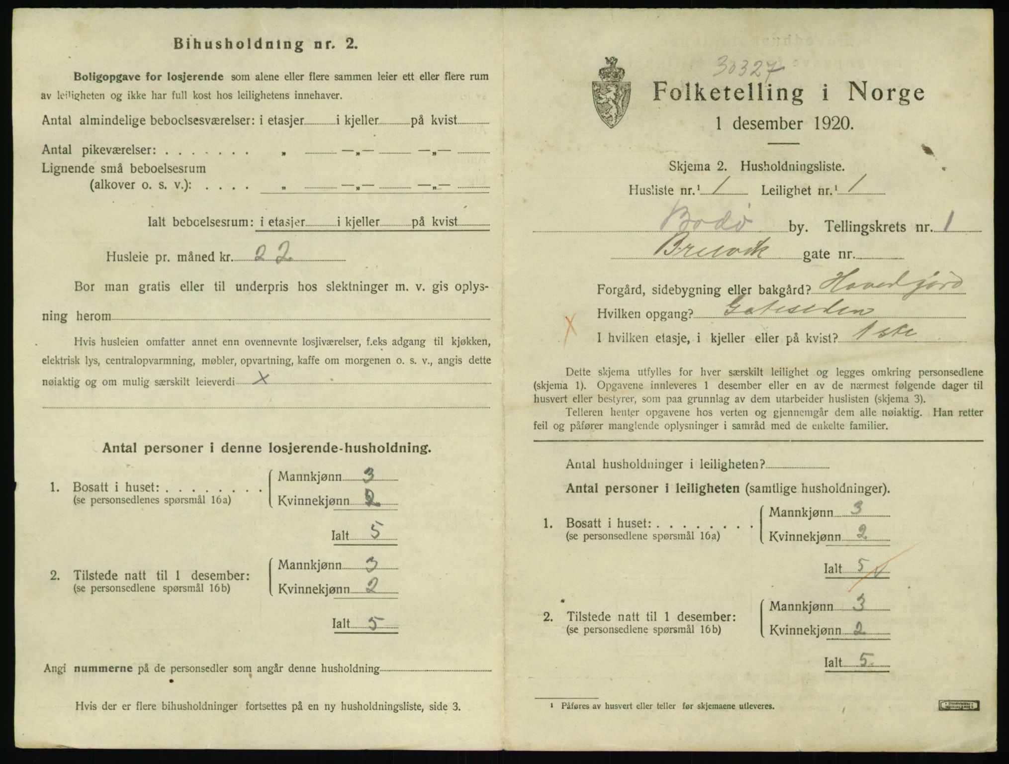 SAT, 1920 census for Bodø, 1920, p. 1025