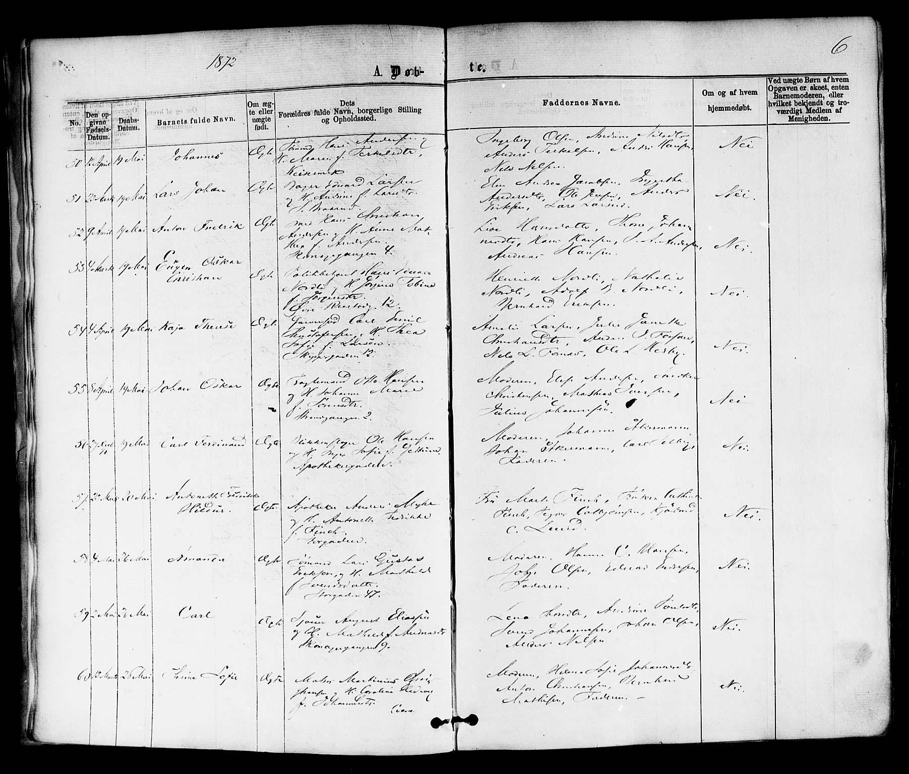 Horten kirkebøker, AV/SAKO-A-348/F/Fa/L0002: Parish register (official) no. 2, 1872-1877, p. 6