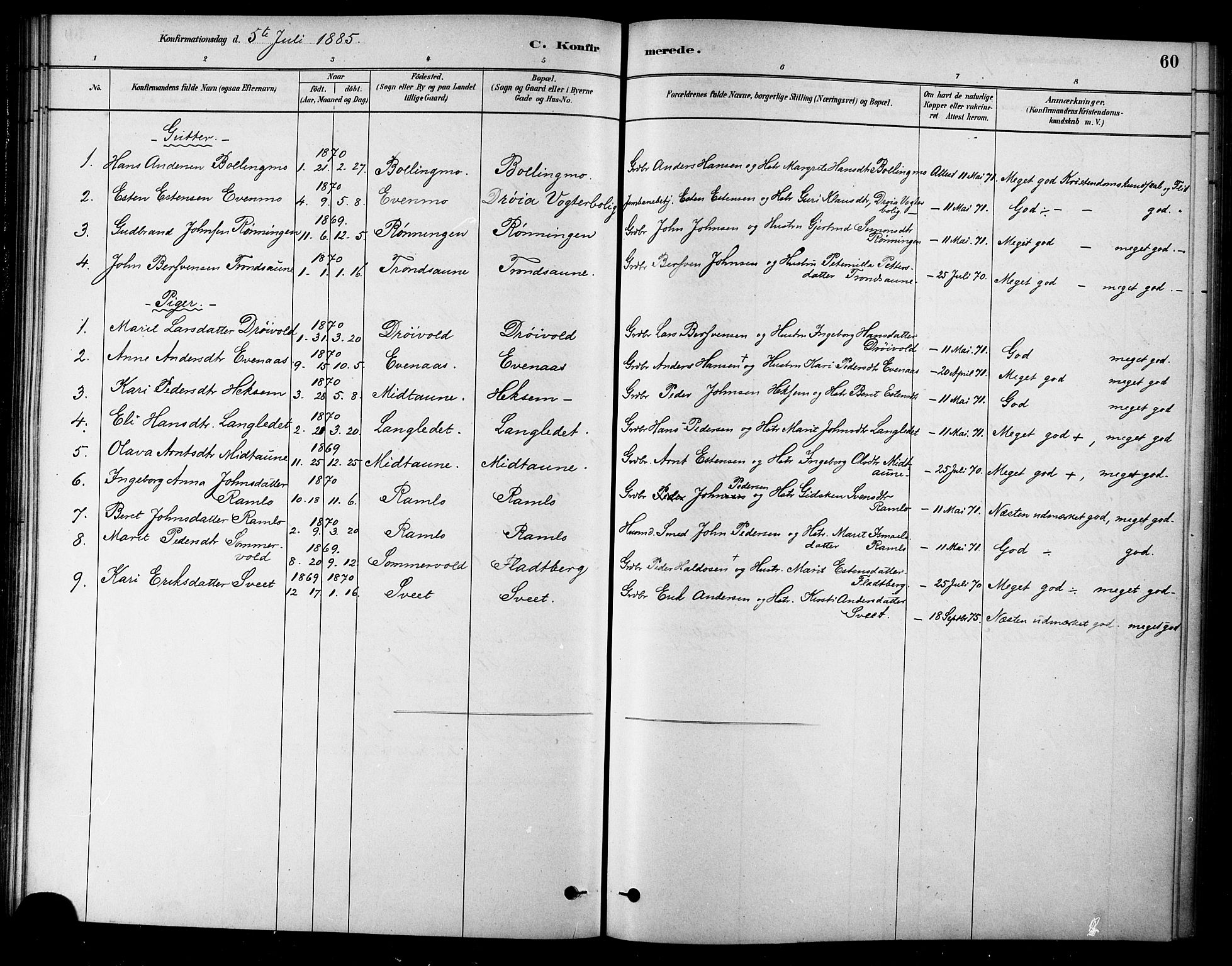 Ministerialprotokoller, klokkerbøker og fødselsregistre - Sør-Trøndelag, SAT/A-1456/685/L0972: Parish register (official) no. 685A09, 1879-1890, p. 60