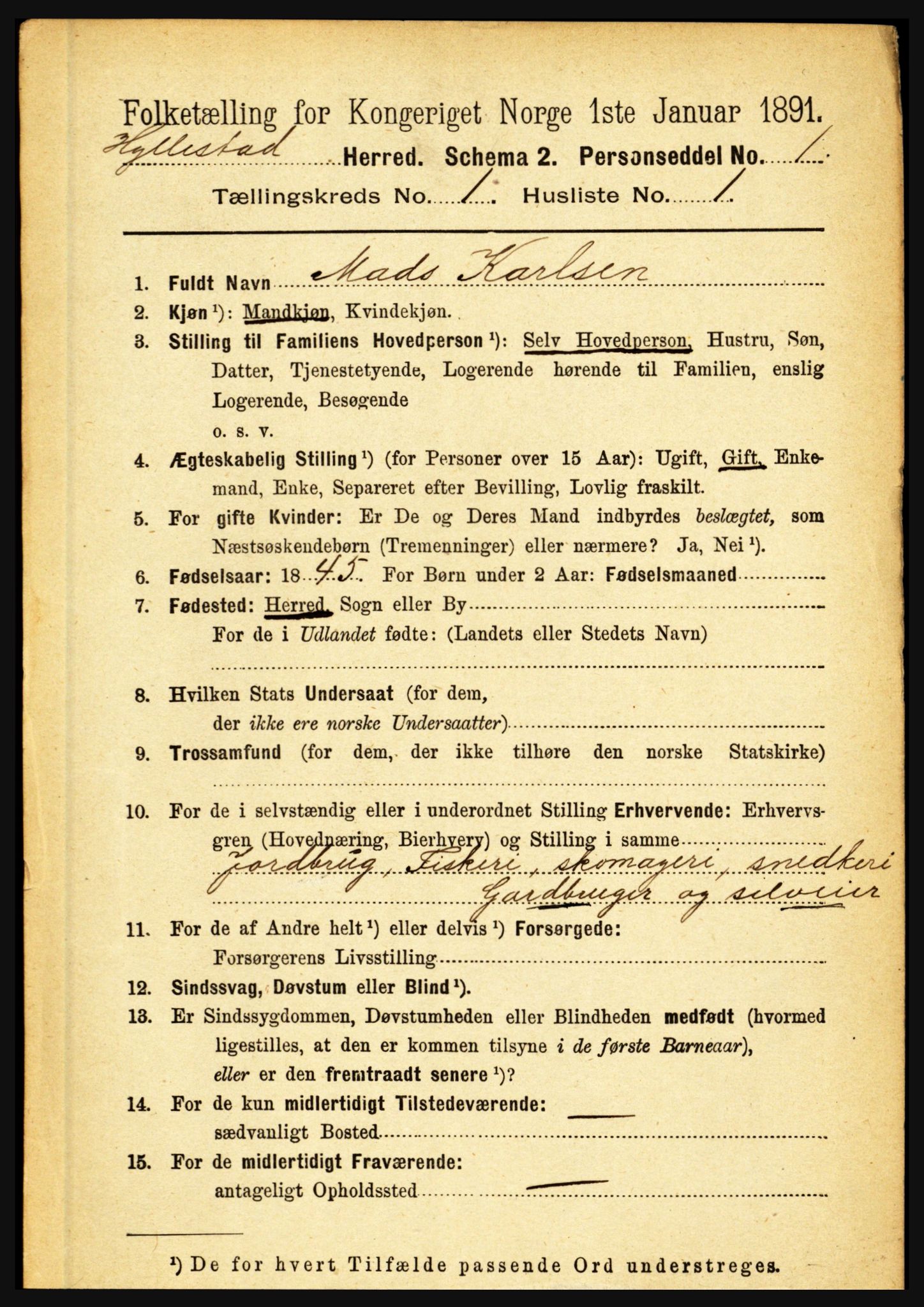 RA, 1891 census for 1413 Hyllestad, 1891, p. 54