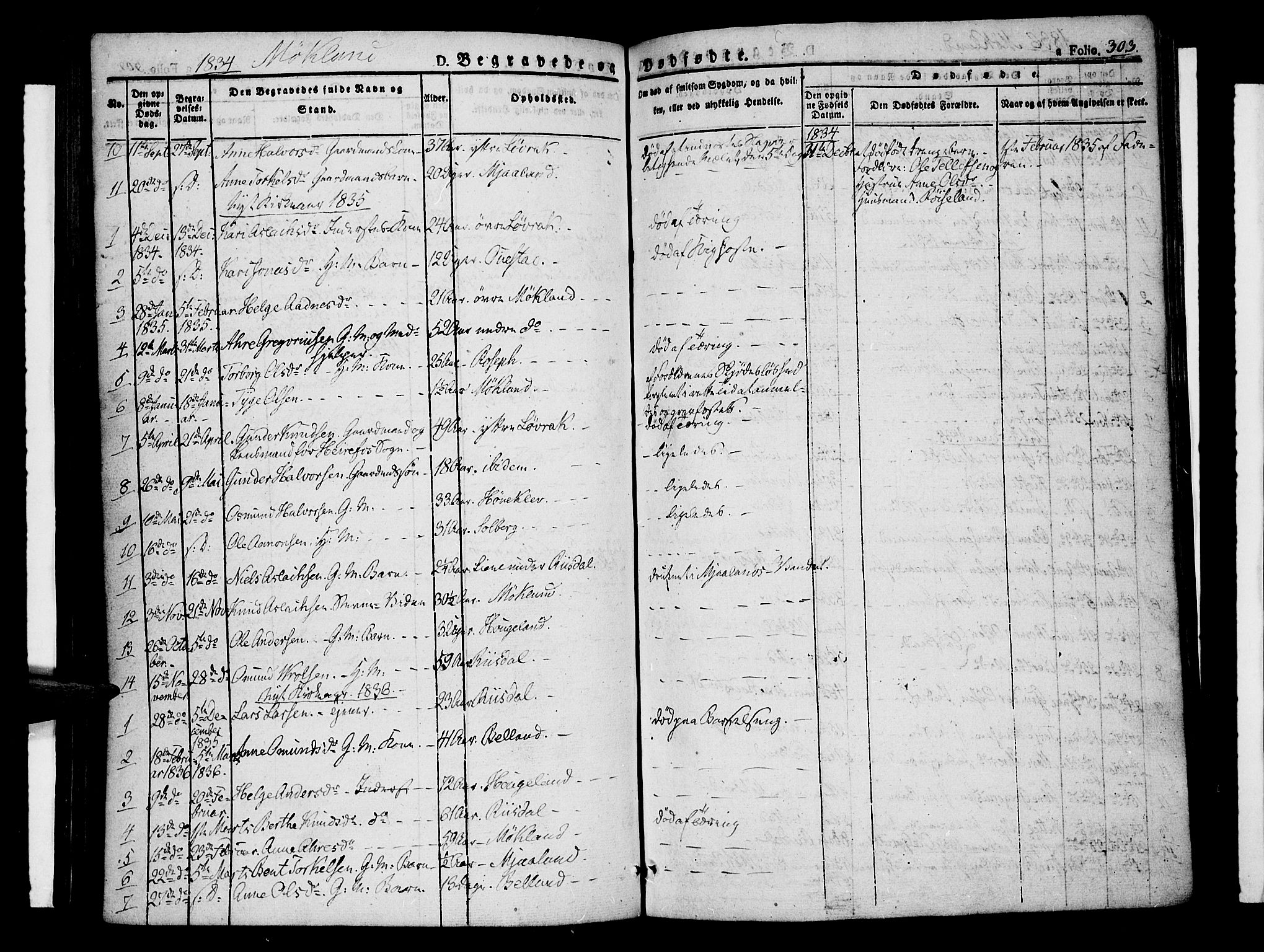 Åmli sokneprestkontor, SAK/1111-0050/F/Fa/Fac/L0007: Parish register (official) no. A 7 /2, 1829-1851, p. 303
