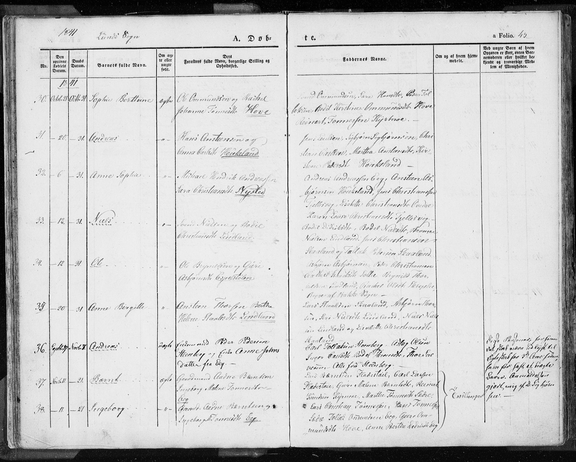 Lund sokneprestkontor, SAST/A-101809/S06/L0007: Parish register (official) no. A 7.1, 1833-1854, p. 45