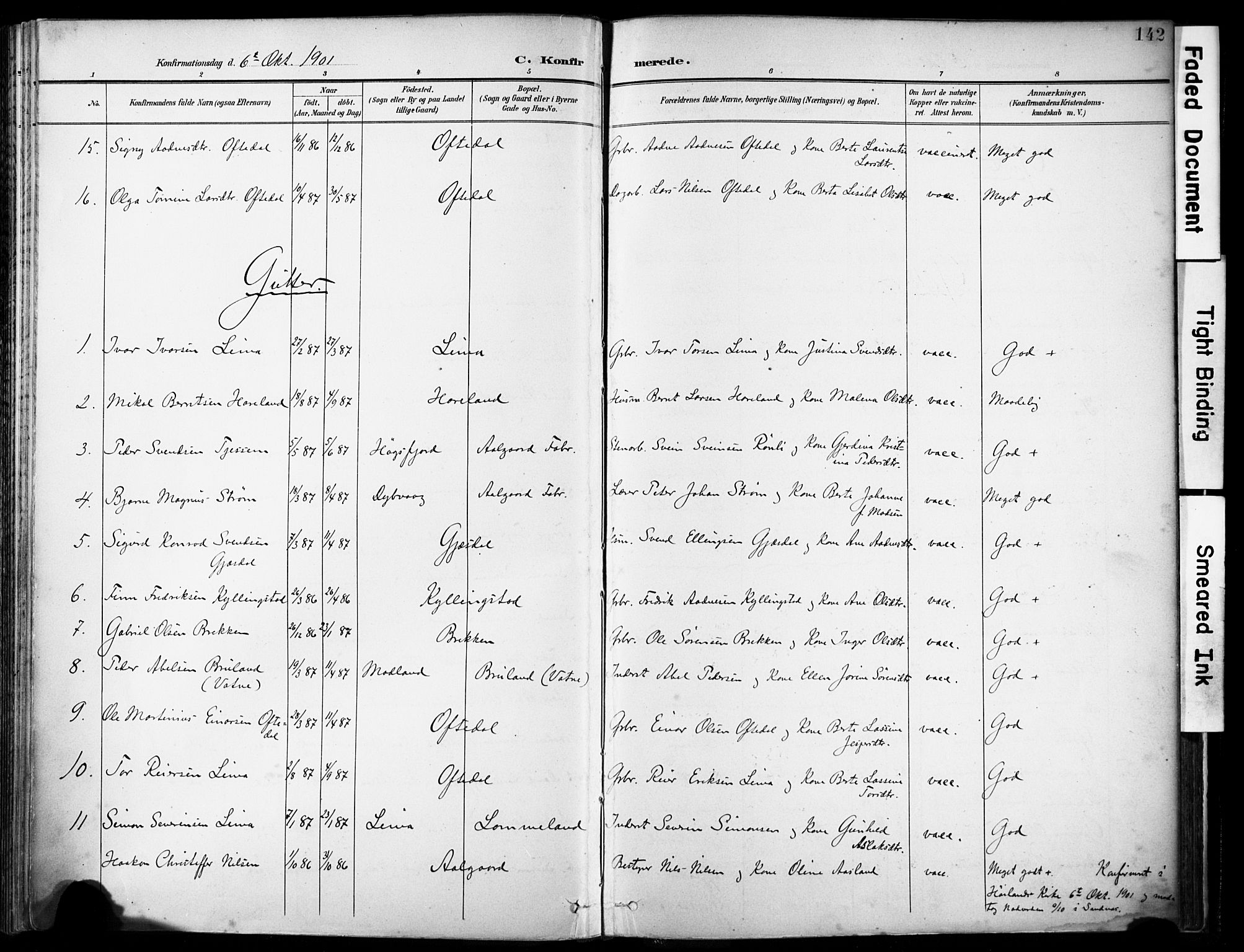 Lye sokneprestkontor, SAST/A-101794/001/30BA/L0012: Parish register (official) no. A 11, 1896-1909, p. 142