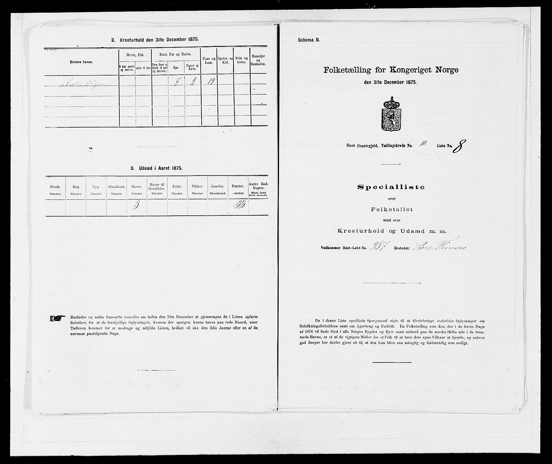 SAB, 1875 census for 1250P Haus, 1875, p. 1188