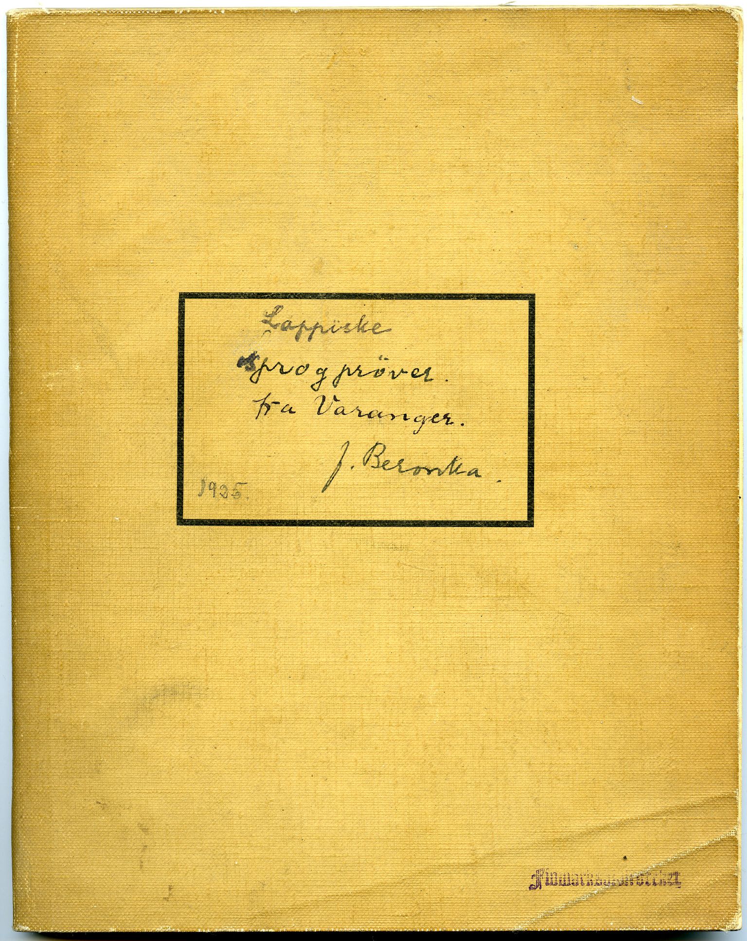 Johan Beronkas testamentariske gave, FMFB/A-1098/G/L0022: Lappiske språkprøver fra Varanger, 1935, p. 1