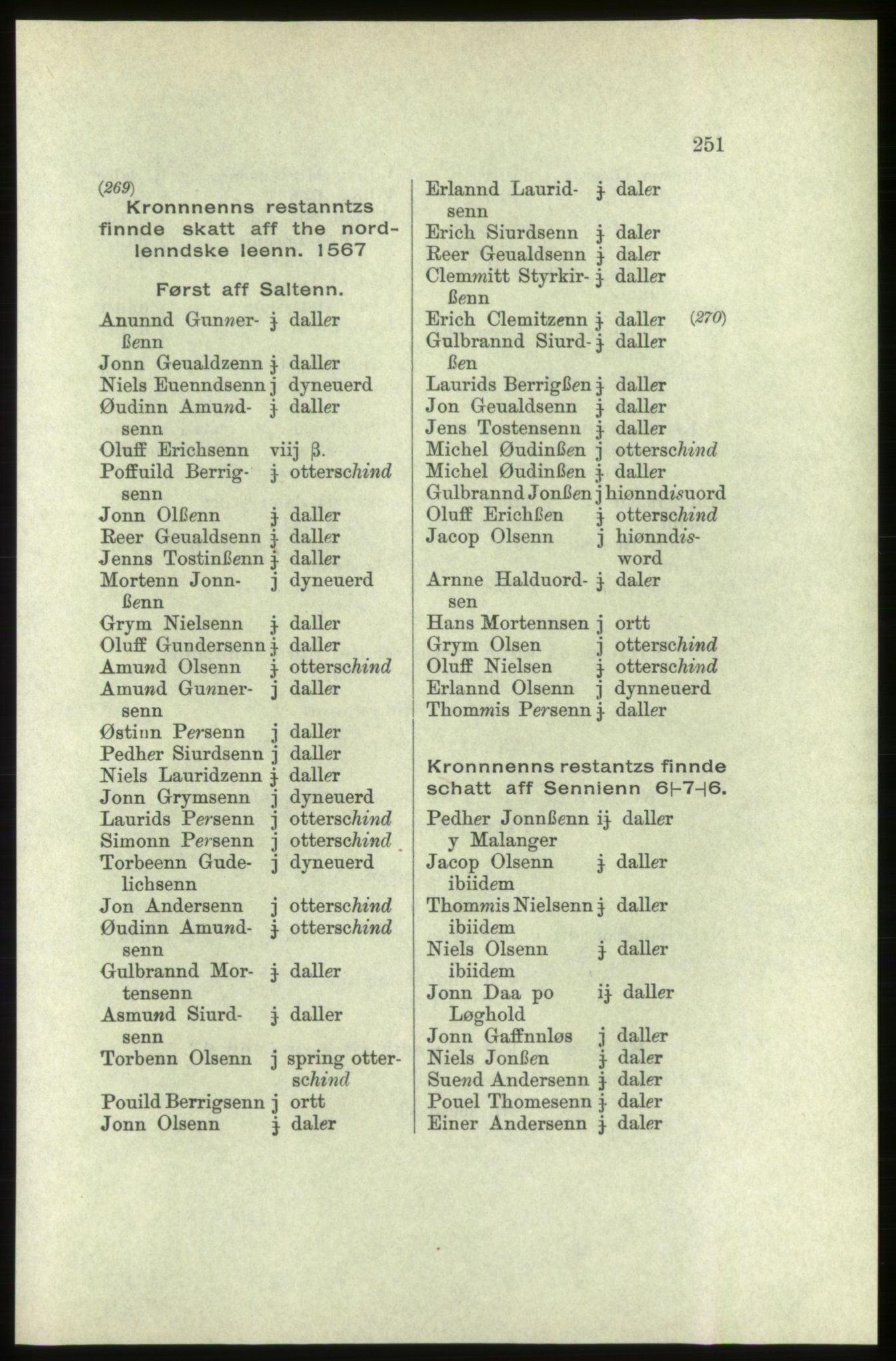 Publikasjoner utgitt av Arkivverket, PUBL/PUBL-001/C/0005: Bind 5: Rekneskap for Bergenhus len 1566-1567: B. Utgift C. Dei nordlandske lena og Finnmark D. Ekstrakt, 1566-1567, p. 251