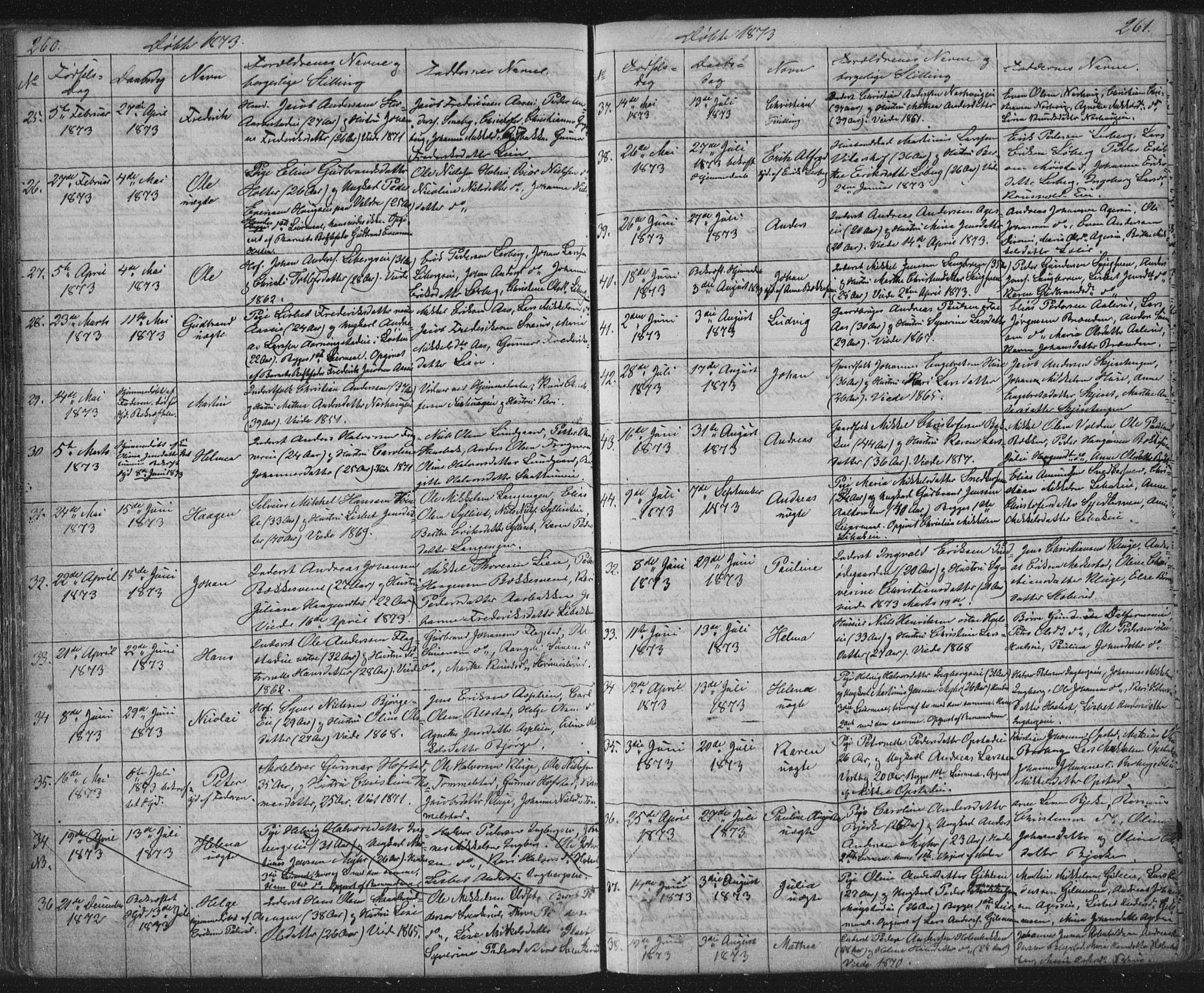 Vang prestekontor, Hedmark, SAH/PREST-008/H/Ha/Hab/L0010A: Parish register (copy) no. 10a, 1854-1896, p. 260-261