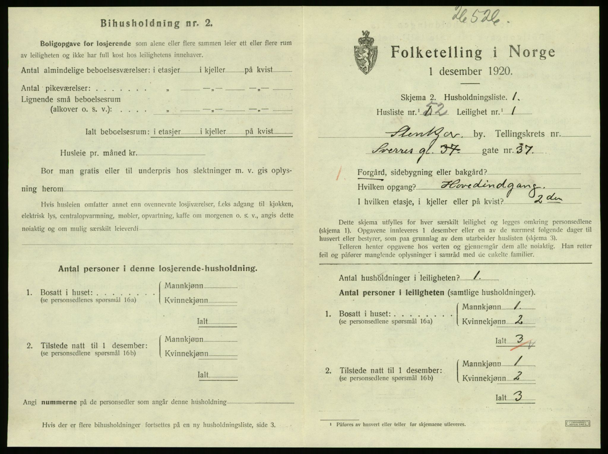 SAT, 1920 census for Steinkjer, 1920, p. 1250