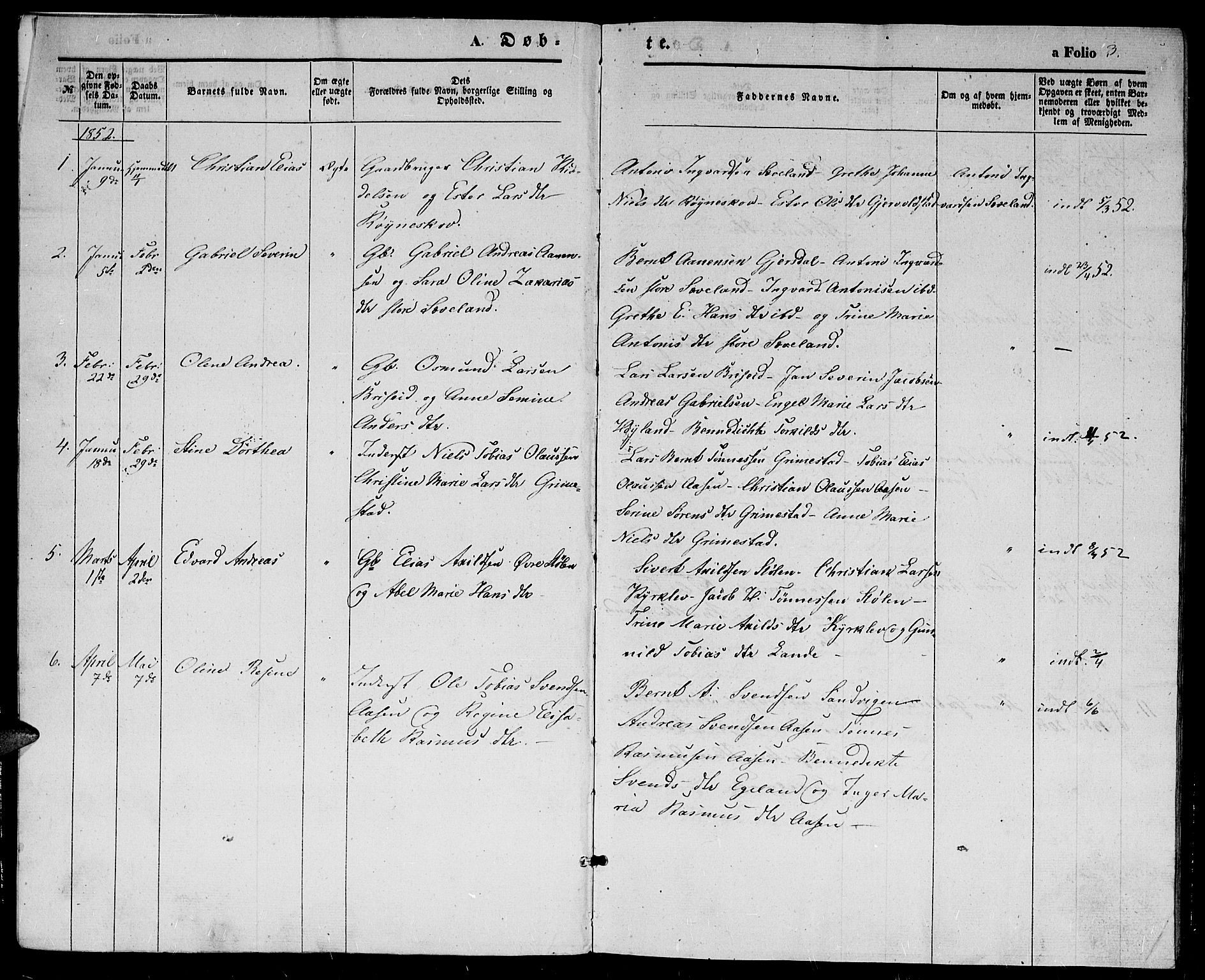 Herad sokneprestkontor, SAK/1111-0018/F/Fb/Fba/L0002: Parish register (copy) no. B 2, 1852-1862, p. 3
