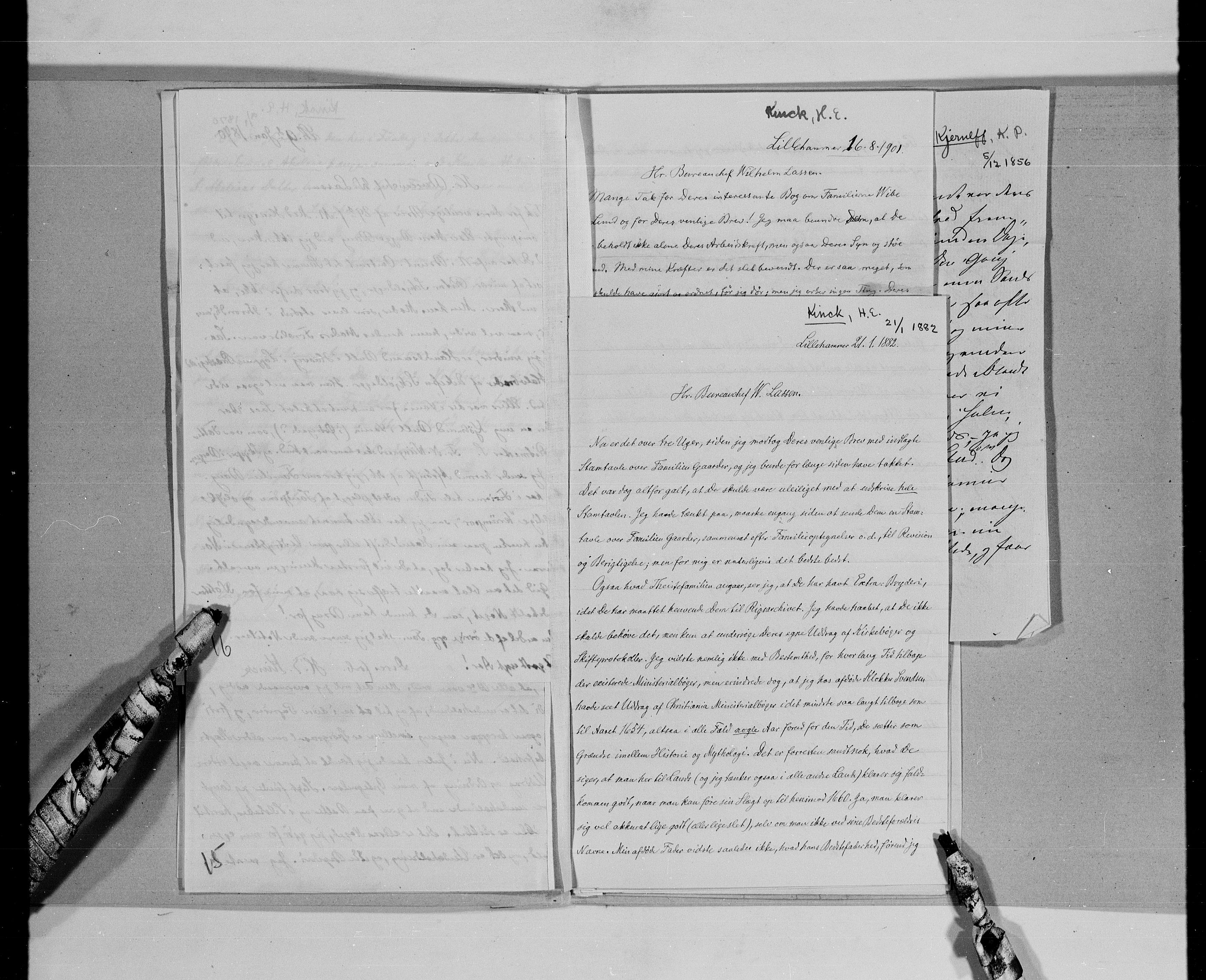 Lassens samlinger, AV/RA-PA-0051/G/L0099: Alfabetisk ordnede brev til Wilhelm Lassen: Keyser - Nissen, 1815-1907, p. 21